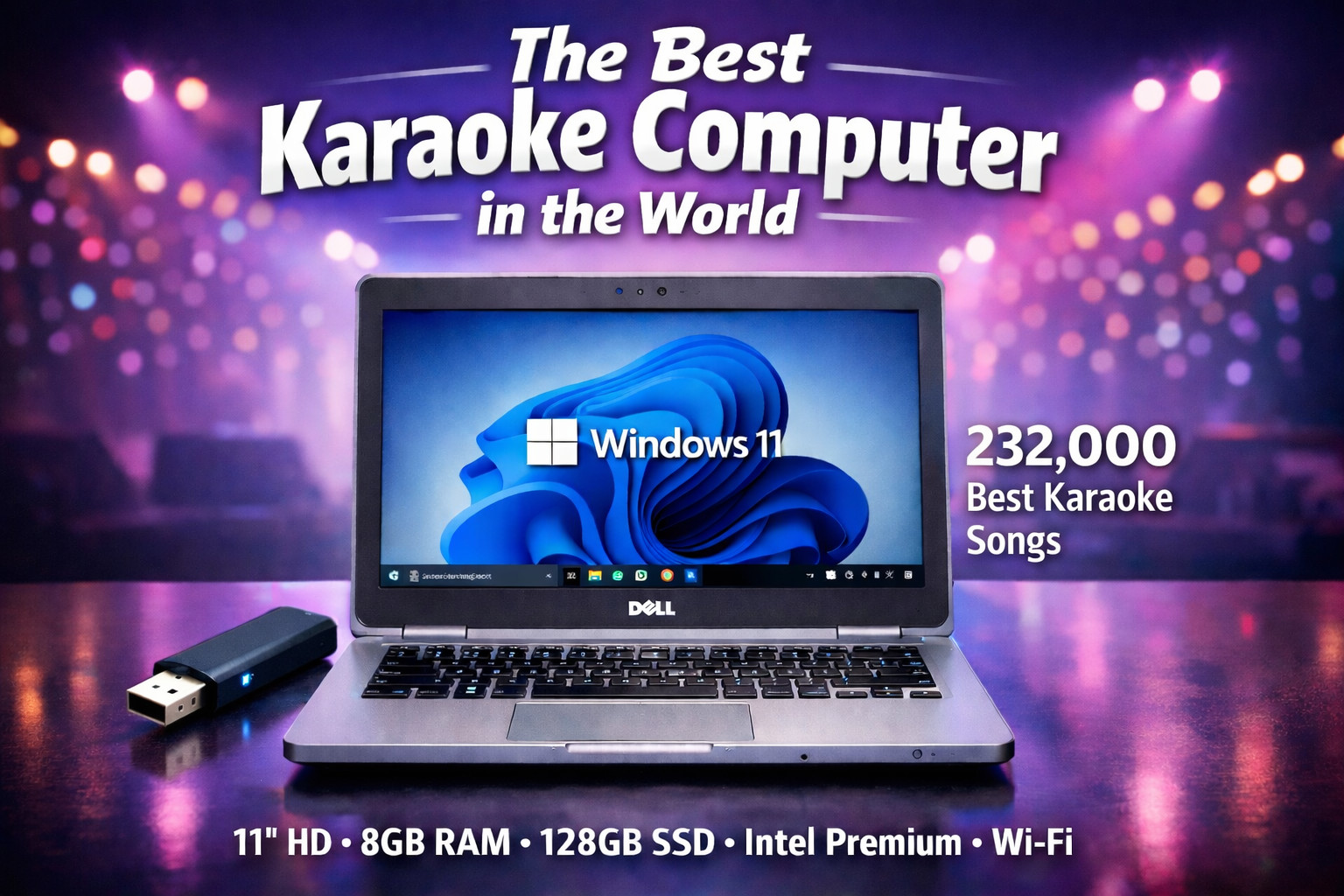 Karaoke System 232,000 songs-Dell Latitude Laptop 11.6” 8GB RAM 128GB SSD Intel