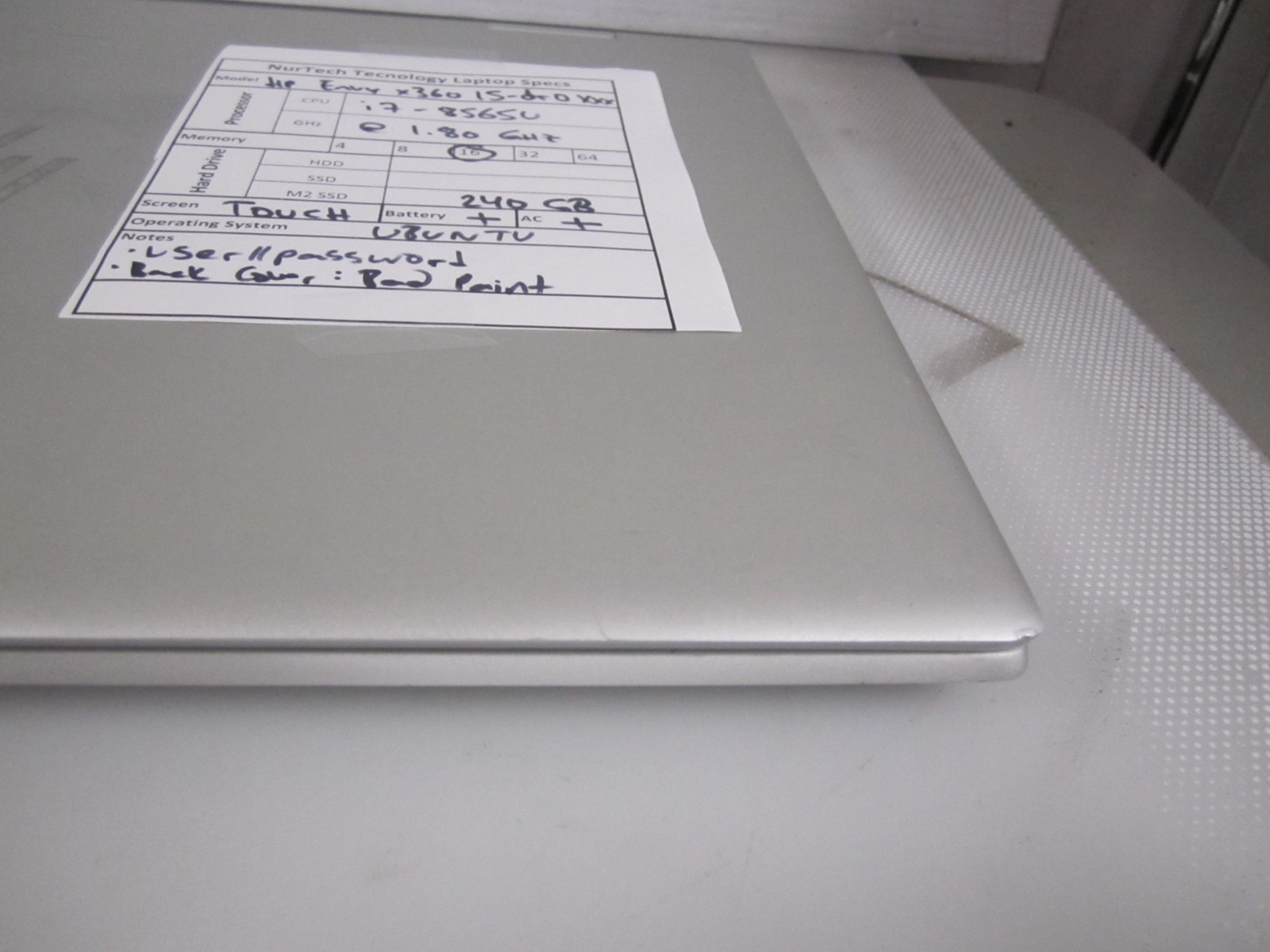 HP Envy x360 15m-dr0xxx Touch i7-8565U 16GB 240GB M2SSD UBUNTU LAPTOP + AC