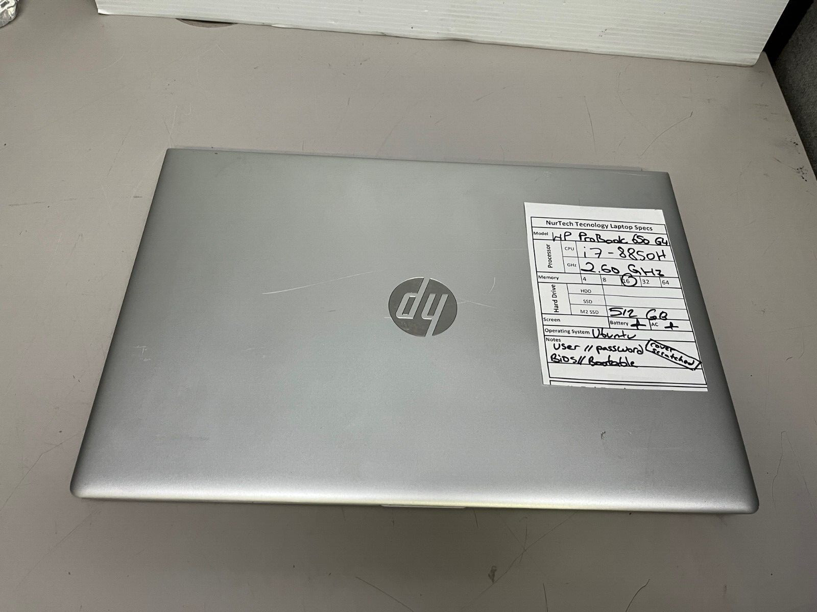 HP ProBook 650 G4 15.6″ i7-8850H 2.6GHz 16GB/512GB m2 SSD UBUNTU Laptop[BIOS] AC