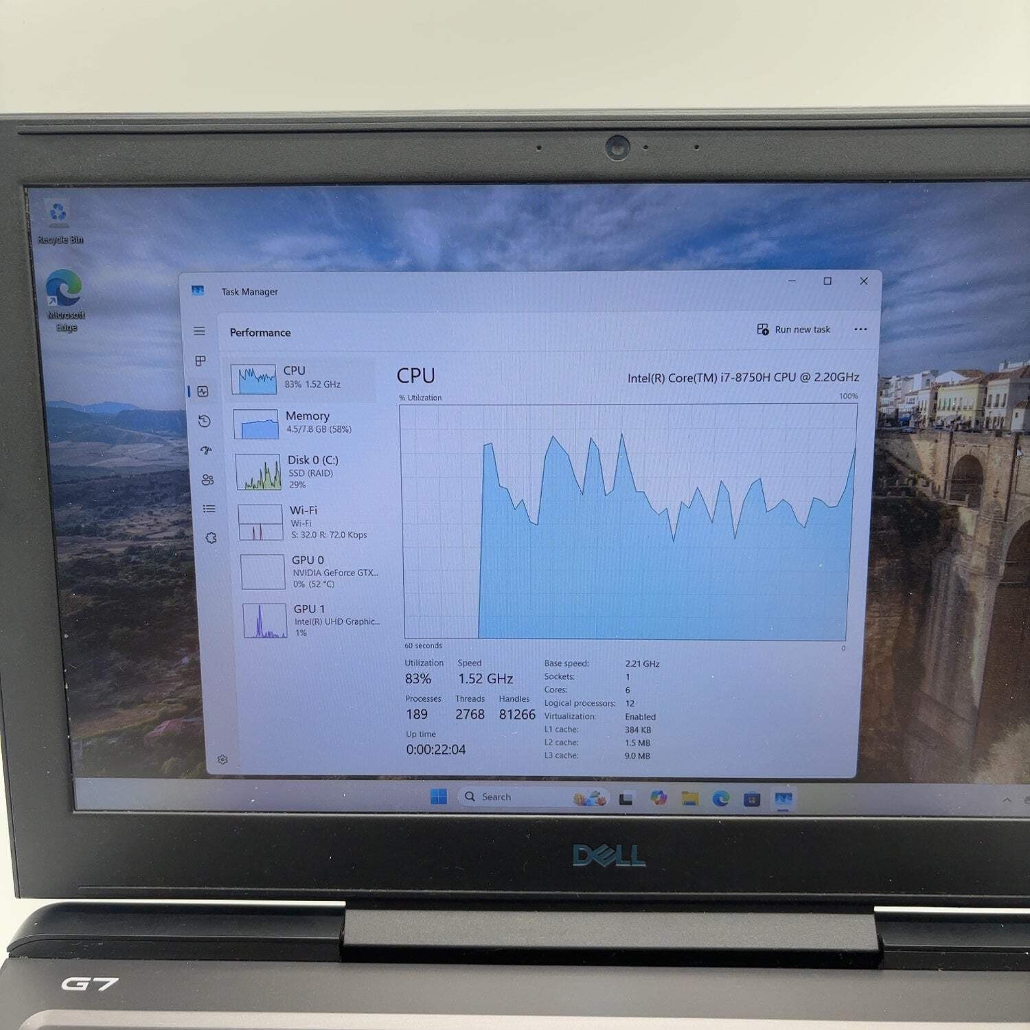 Dell G7 7588 15.6″ i7-8750H 2.2GHz 8GB RAM 256GB SSD GeForce GTX 1060 Max-Q