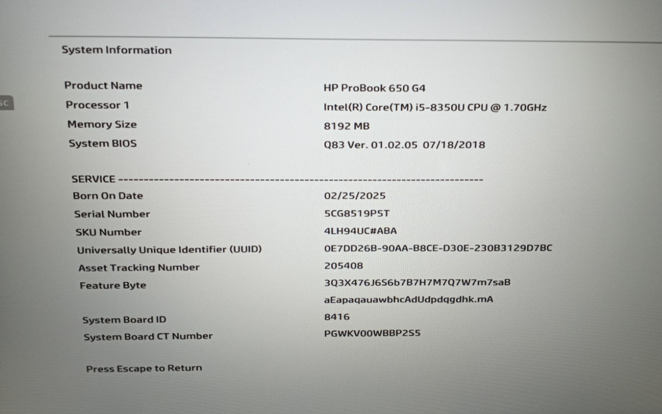 HP ProBook 650 G4 15.6″ i5-8350u@1.70GHz 8GB RAM 256GB NVMe Win11Pro MC526*!