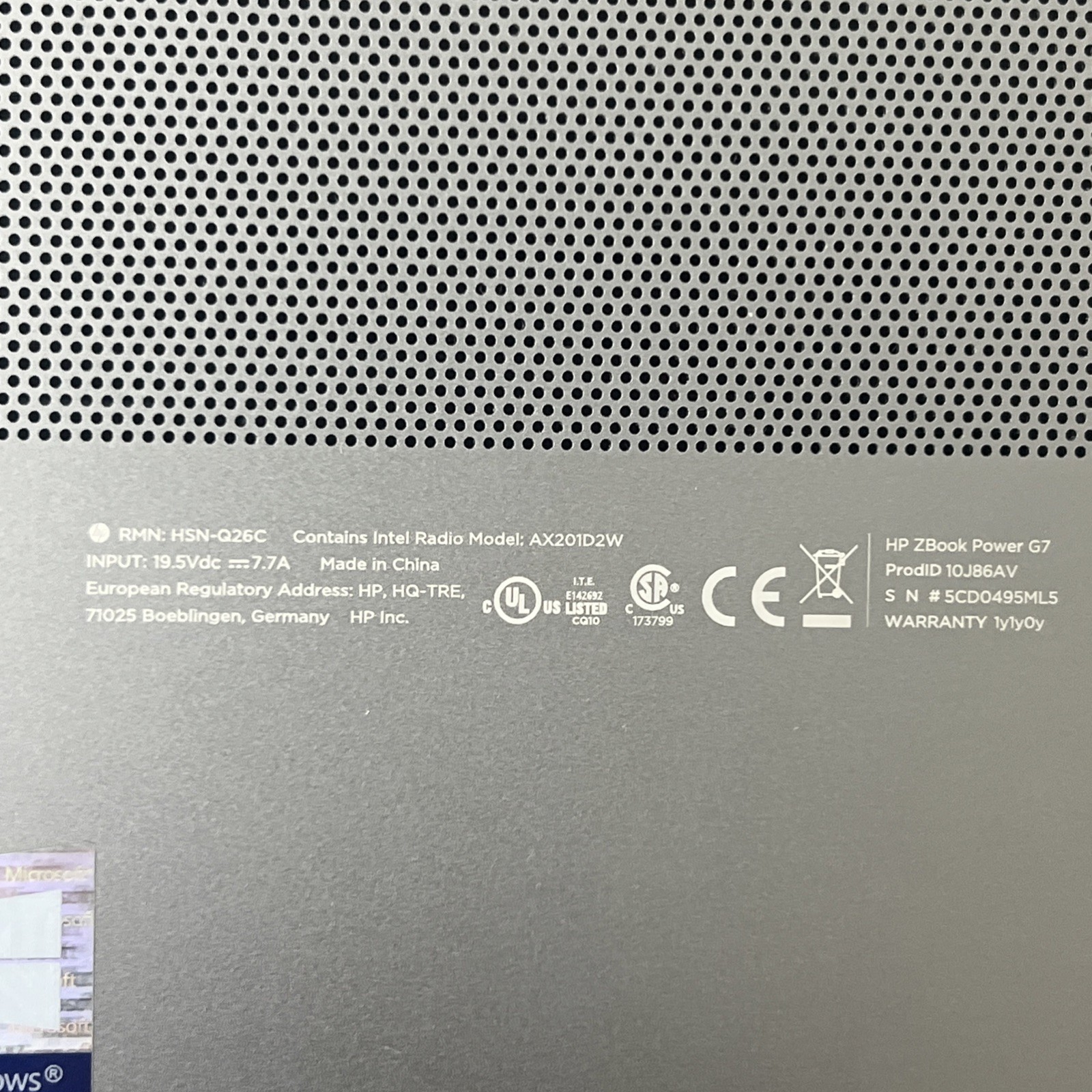 HP ZBook Power G7 i7-10850H 8GB Ram Quadro T1000 – Fair *No SSD/OS, Bad Batt*
