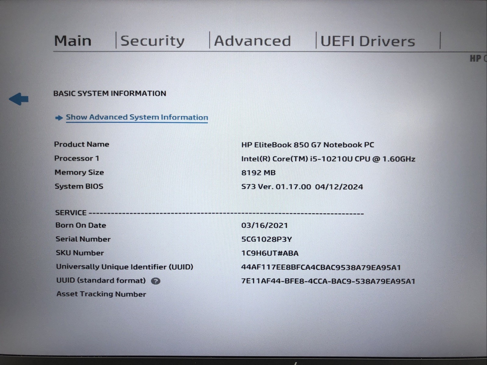 HP EliteBook 850 G7, Intel Core i5-10210U @1.60Ghz, 8GB RAM, NO SSD/OS, Tested!
