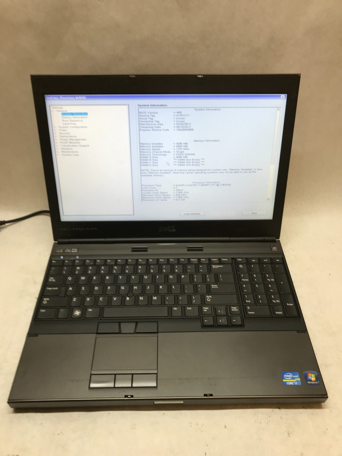 Dell Precision M4600 15″ Laptop i7-2640M 2.8GHz 4GB RAM NO HDD/OS AMD FirePro DW