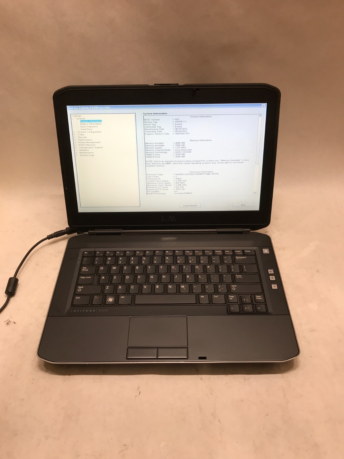 Dell Latitude E5430 14″ Intel Core i3 4GB RAM NO HDD/OS Boots to BIOS READ! – DW