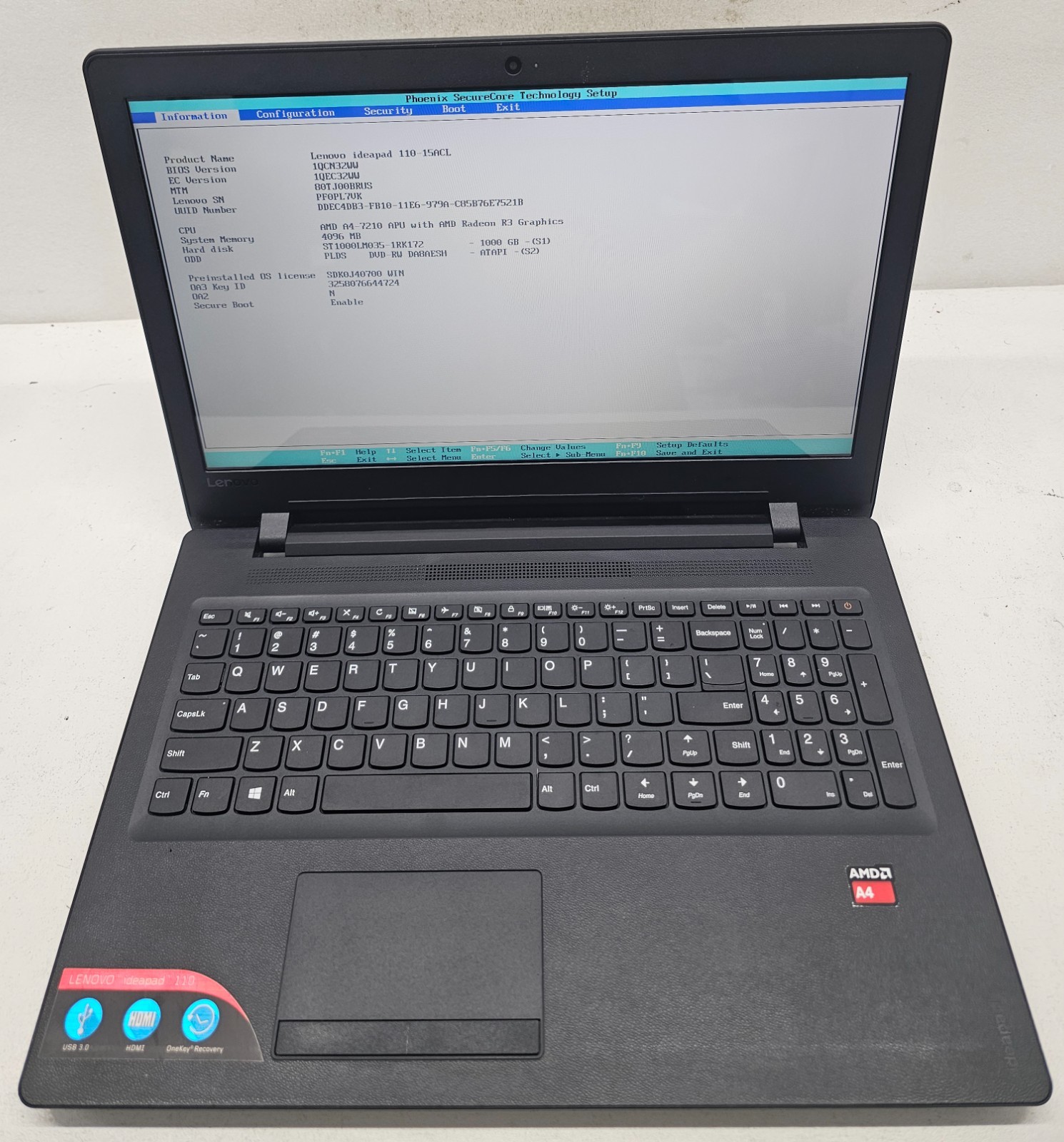 Lenovo IdeaPad 110-15ACL 15.6″ Laptop AMD A4-7210 4GB RAM 1TB HDD NO OS (FL)