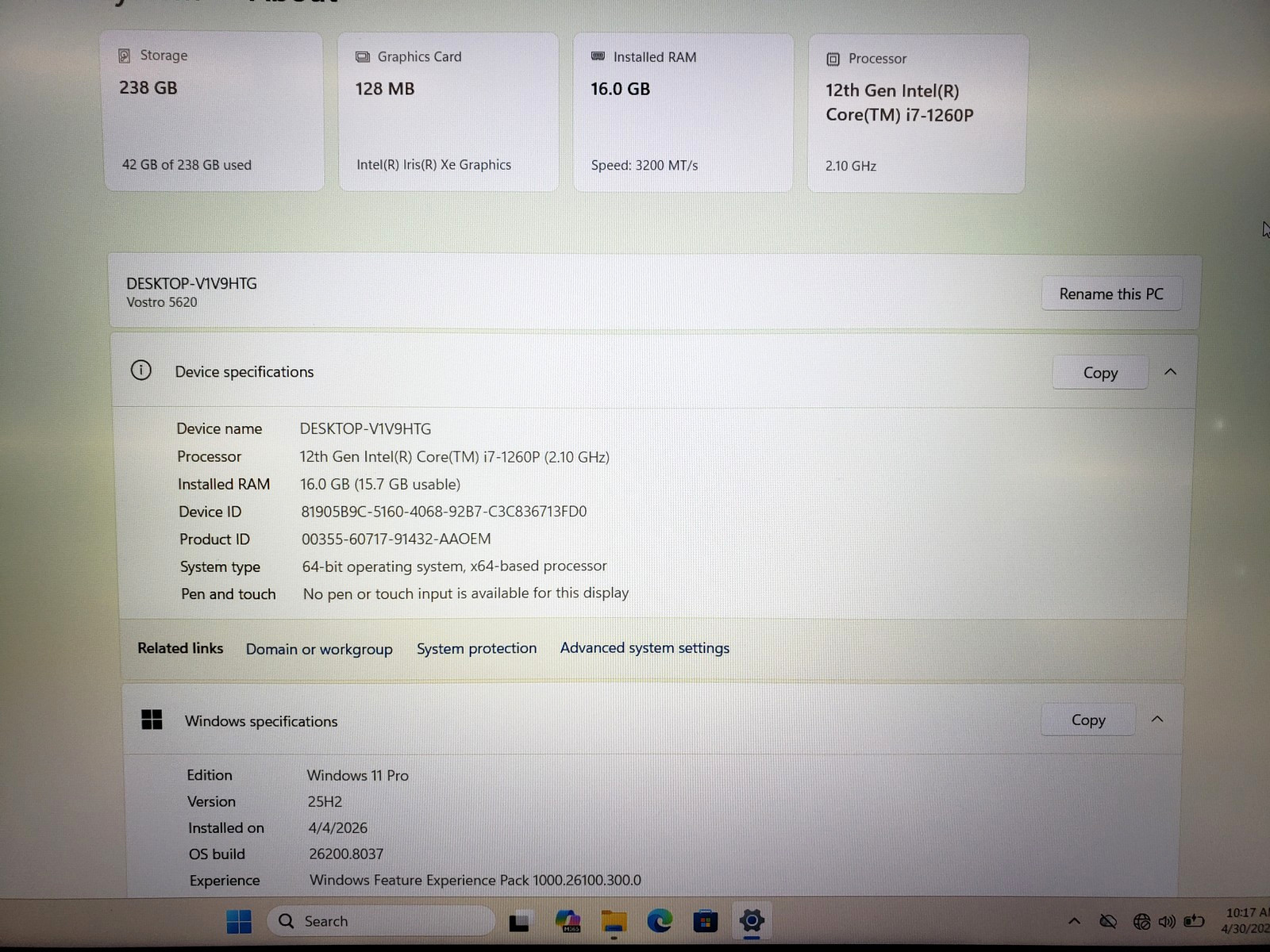 Dell Vostro 5620 Laptop i7-1260P 16GB RAM 256GB SSD 16″ Win 11 Pro Laptop PC.