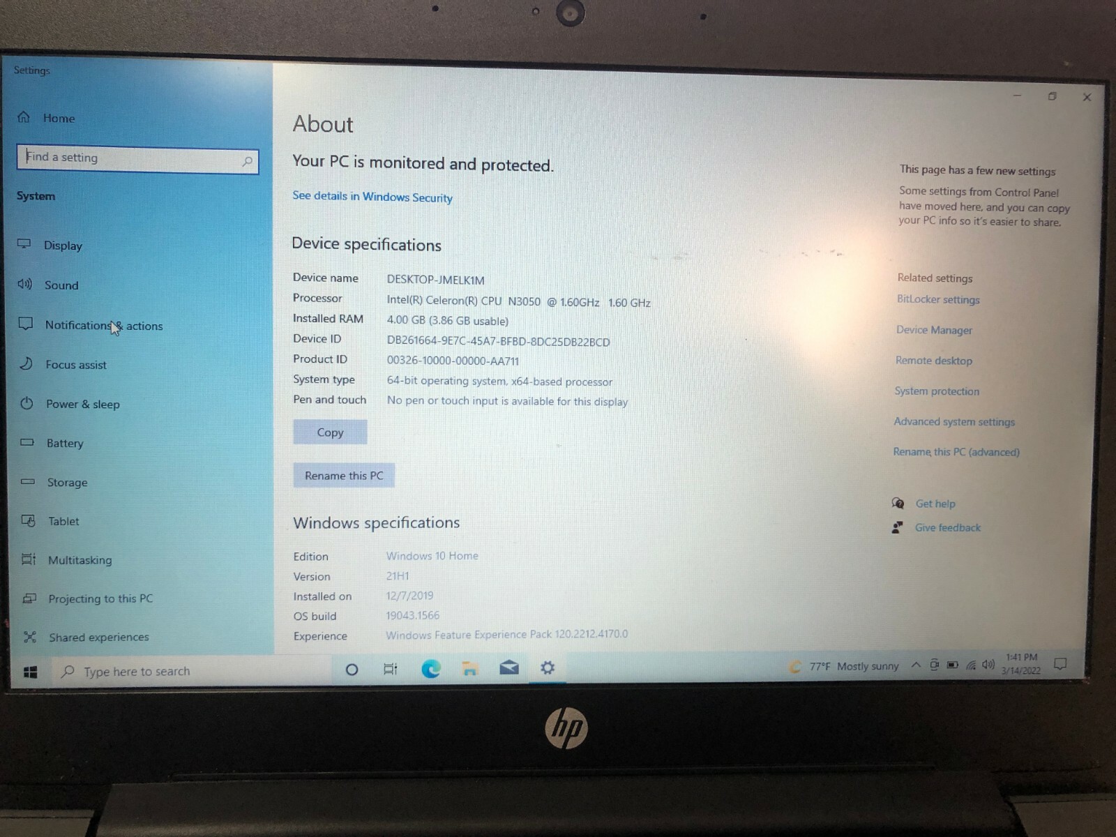 HP Stream 11 Pro G2 11.6″ Intel N3050 1.60GHz 4GB 64GB Win 10 Home