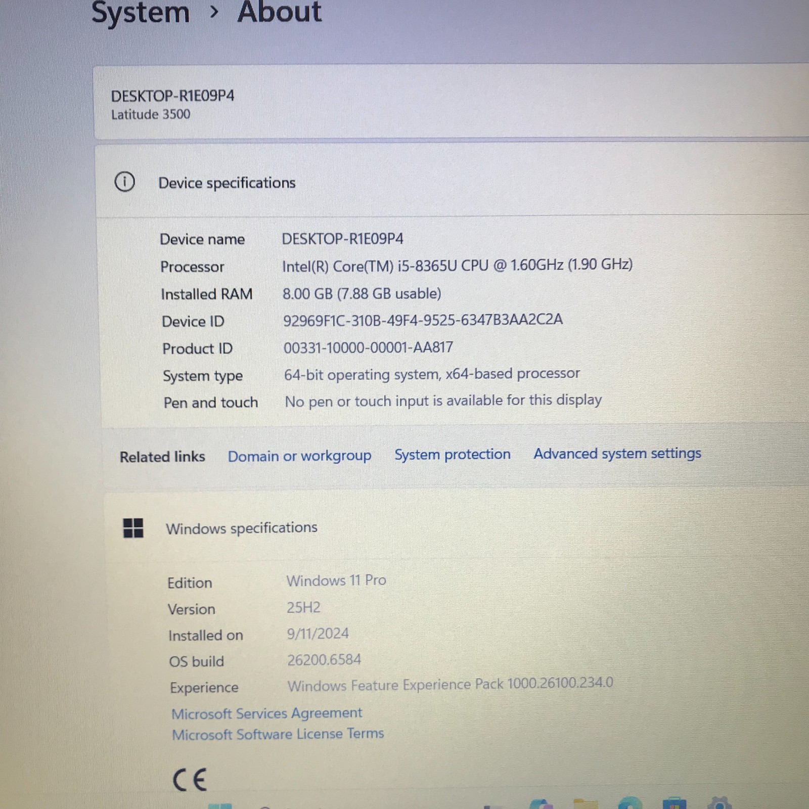 Dell Latitude 3500 15.6″ i5-8365U 1.6GHz 8GB RAM 256GB M.2 SSD (Windows 11 Pro)