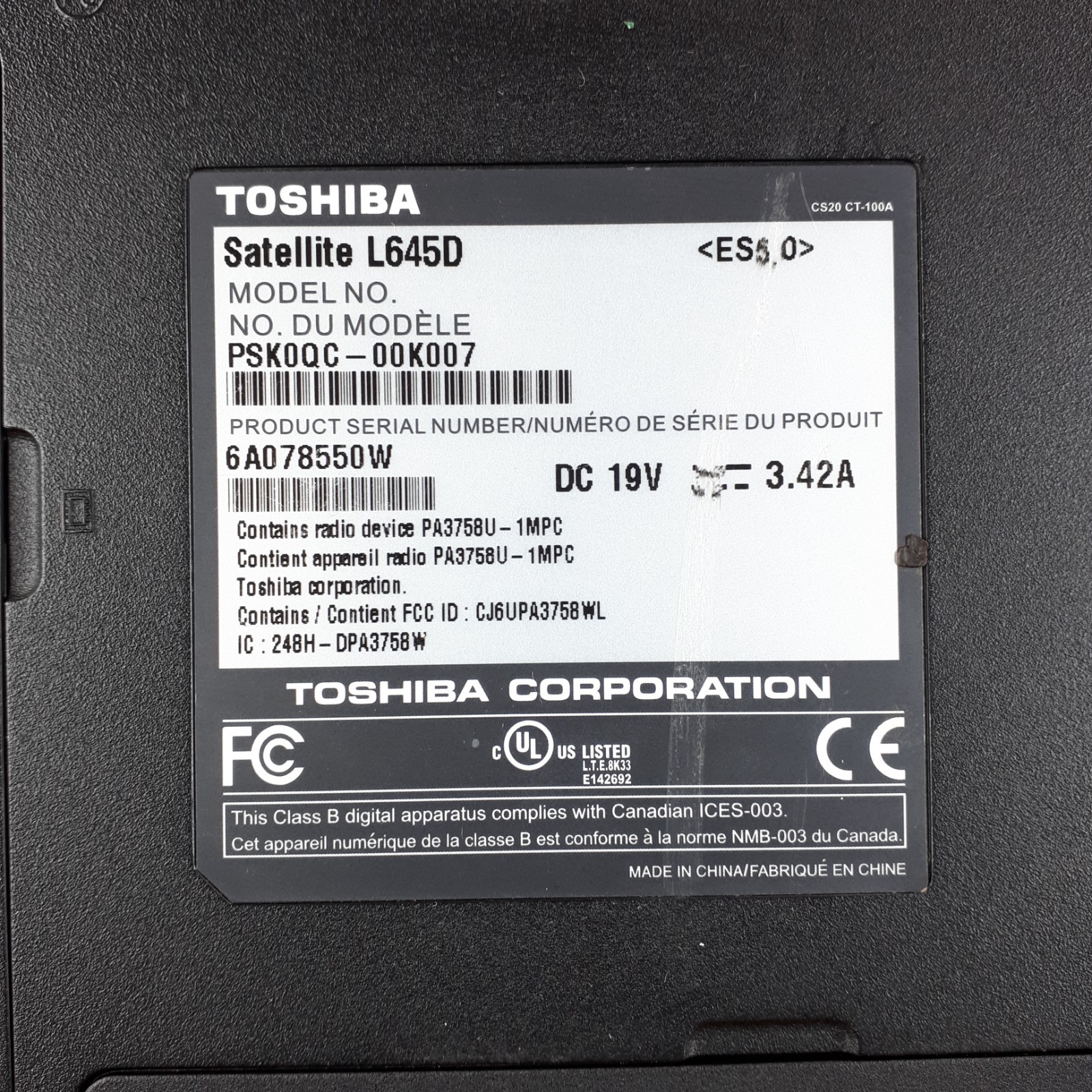 Toshiba Satellite L645D 14″ Laptop AMD Athlon II P320 3GB 250GB AS IS Part H3909
