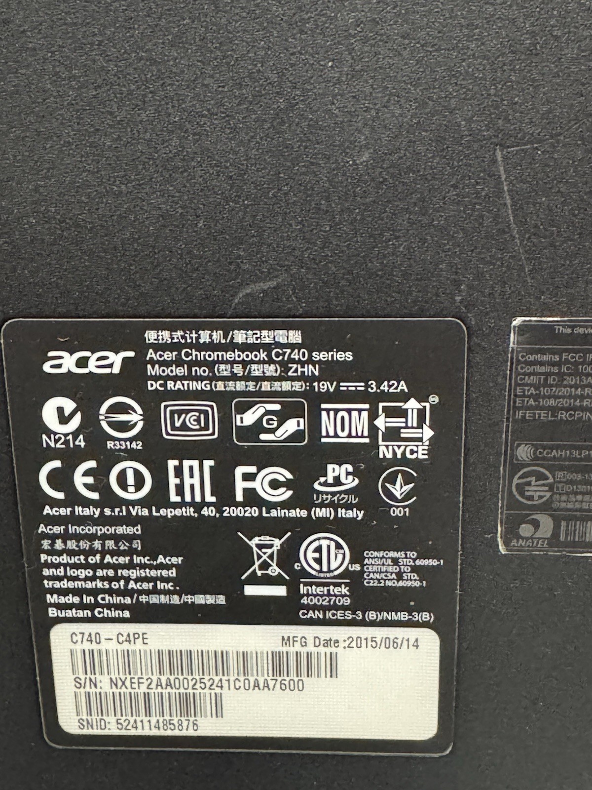 Acer Chromebook C740-C4PE 11.6” Laptop ChromeOS | Battery Good |