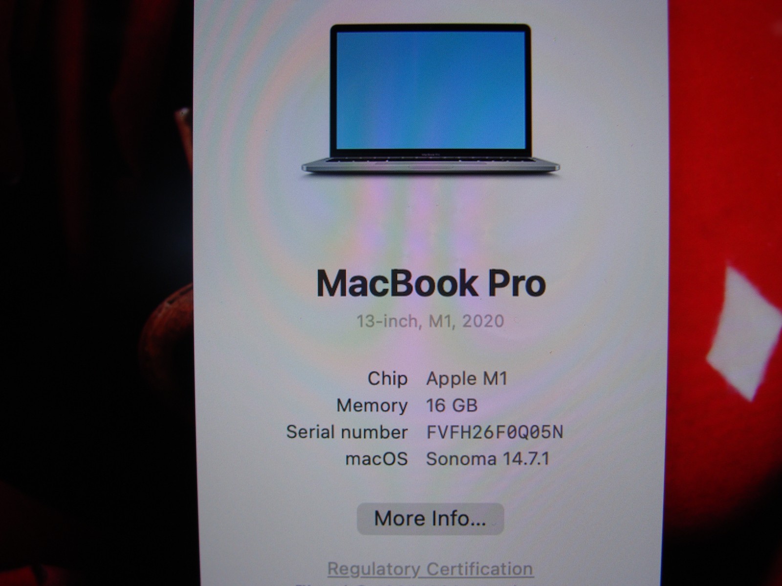 Apple MacBook Pro (2020) 13.3″ A2338 M1 8CPU/8GPU 3.2GHz 16GB 512GB SSD +Charger