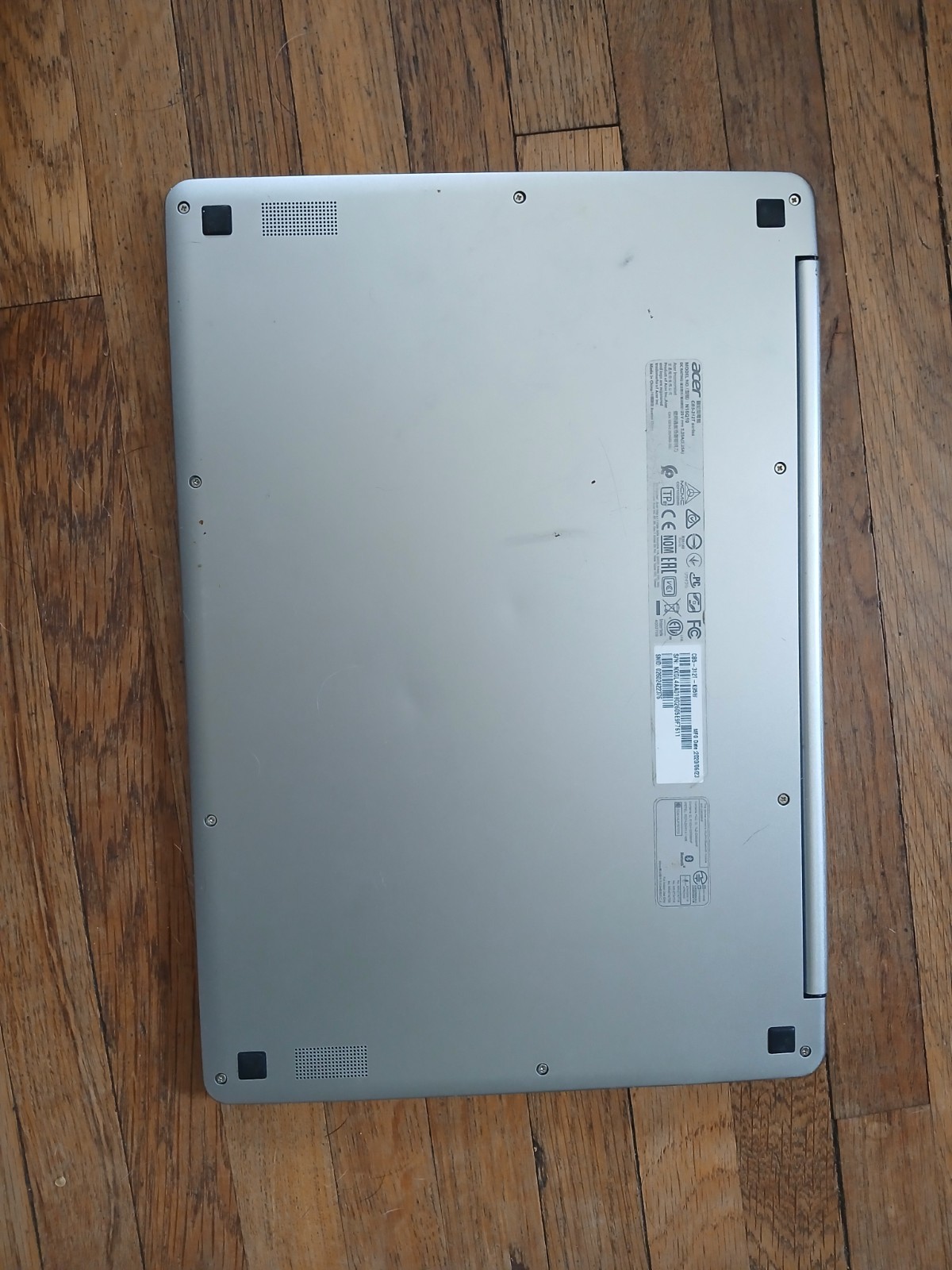 acer chromebook CB5-312T Series. Model No. N16Q10, MFG Date 6-23-2020