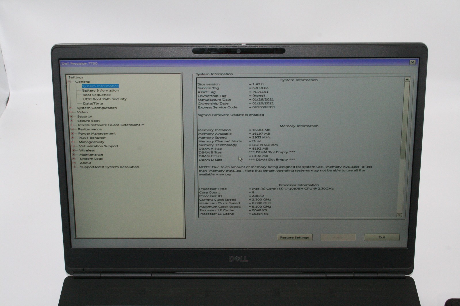 Dell Precision 7750 Mobile Workstation 17.3″ UHD i7-10875H NVIDIA RTX5000 16GB