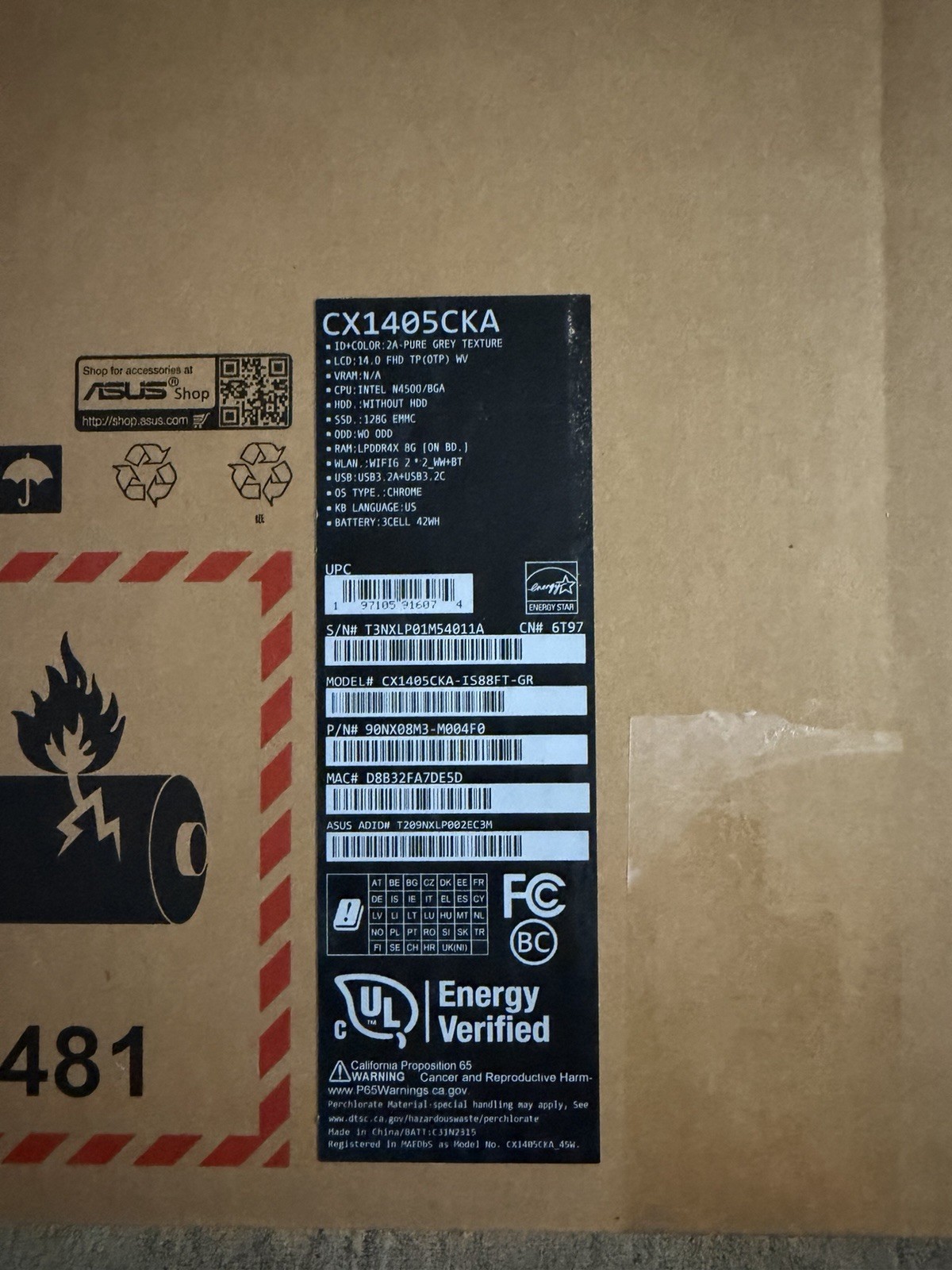 Asus Chromebook CX1405CKA – Used with Original Box (NO CHARGER)