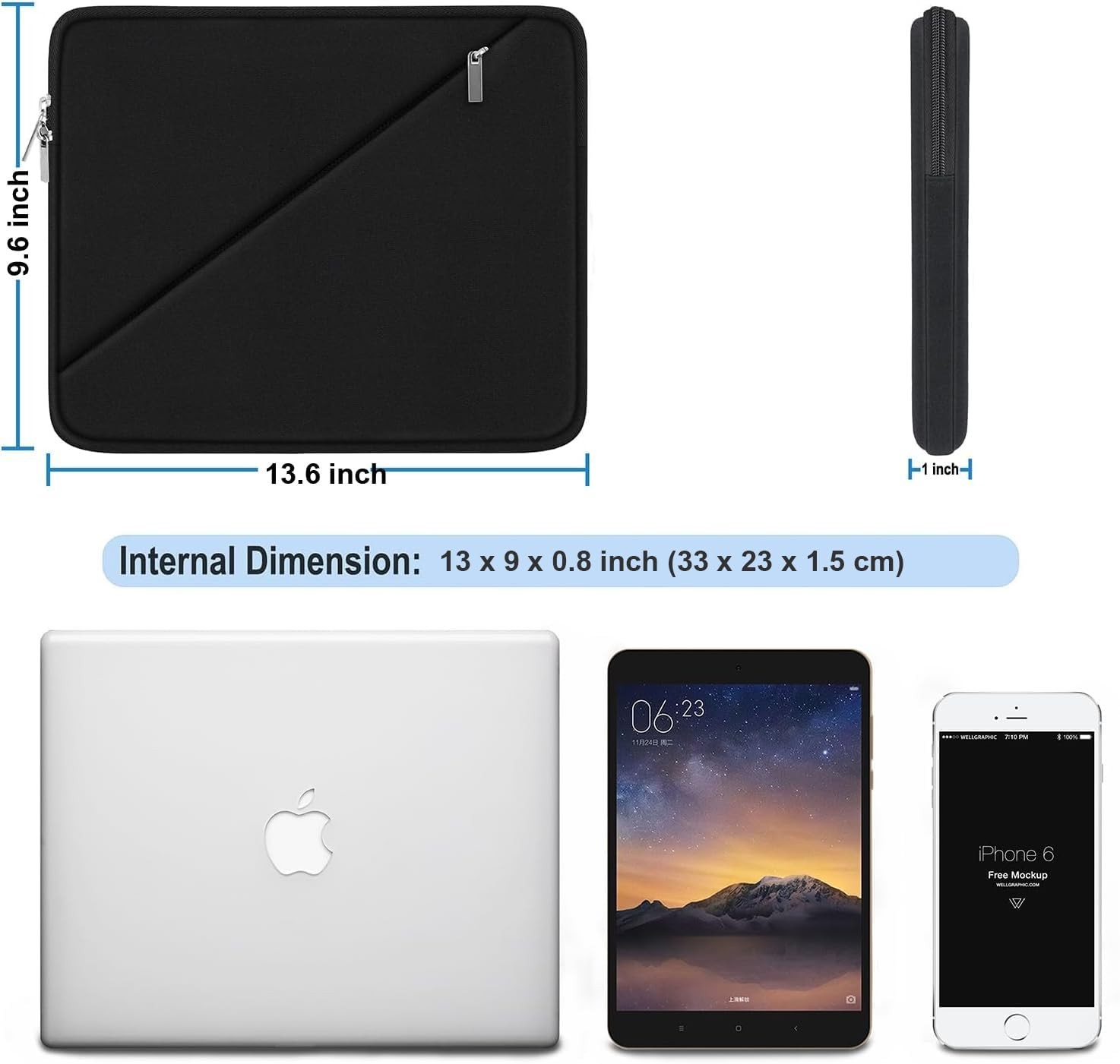 Shockproof 13 inch Laptop Sleeve Case, Travel Bag with Zipper for MacBook Air/Pr