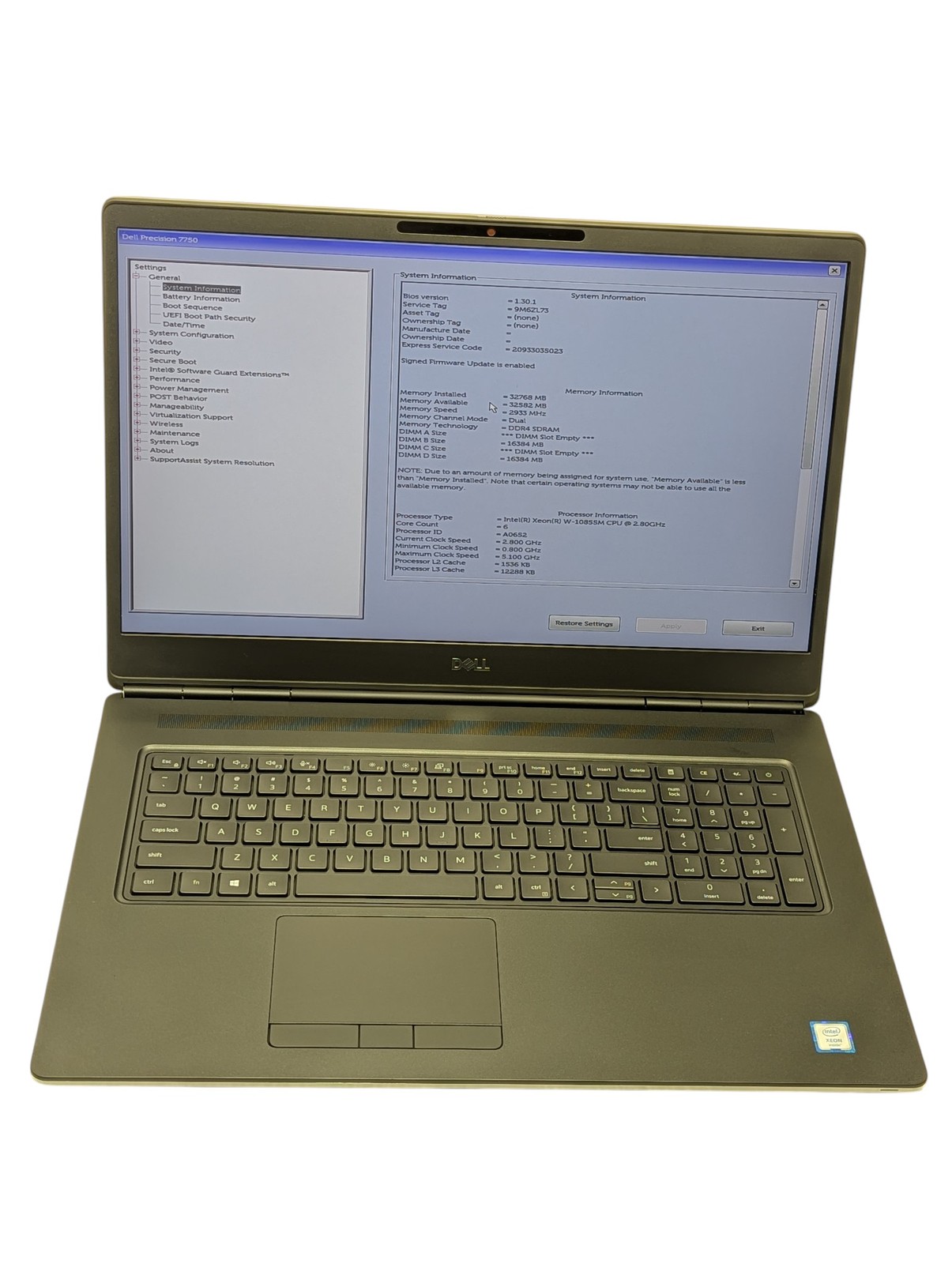 Dell Precision 7750 XEON W-10855M 17″2.8Ghz 32GB RAM 512GB SSD Grade D