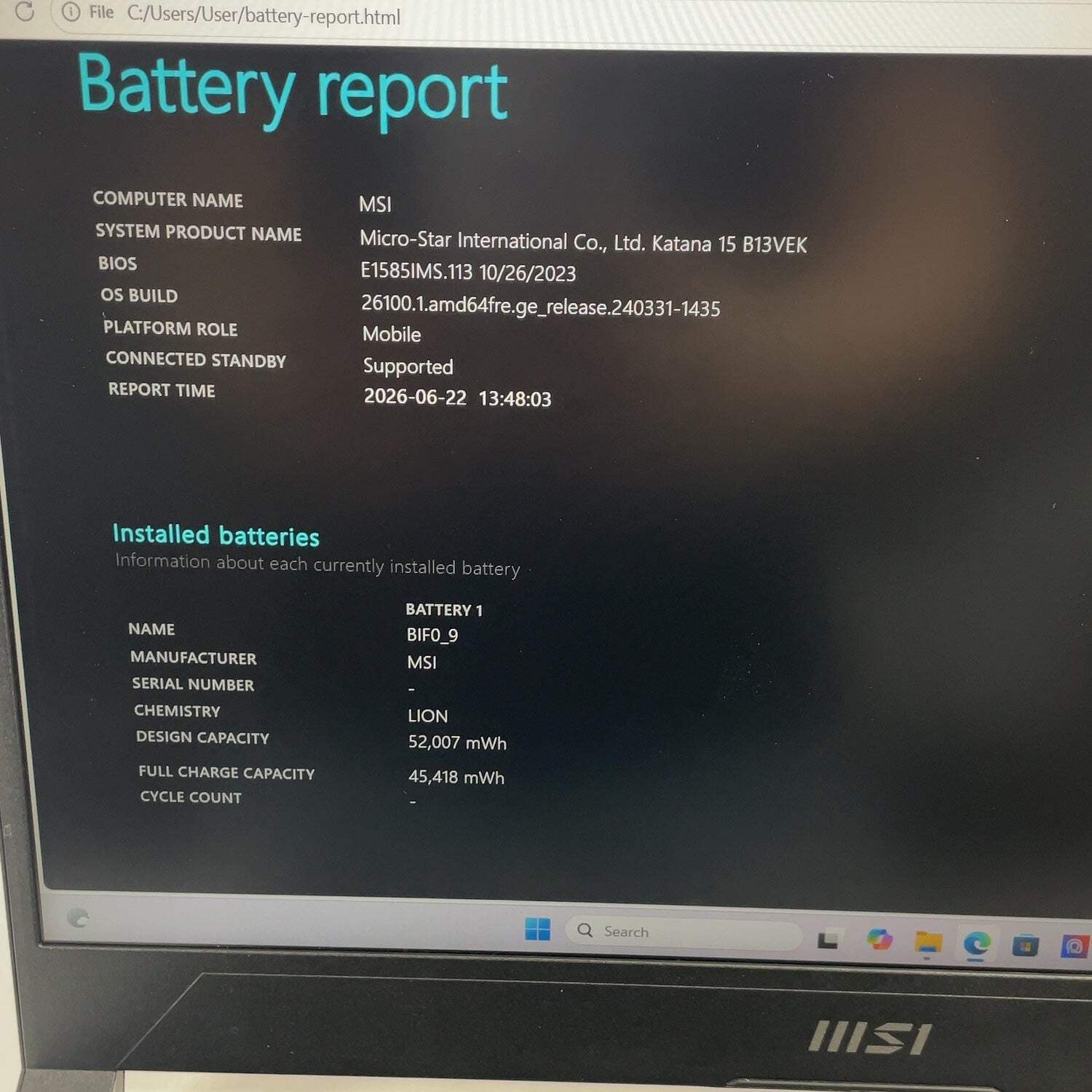 MSI Katana 15 B13V 15.6″ i7-13620H 1.8GHz 16GB RAM 1TB SSD GeForce RTX 4050