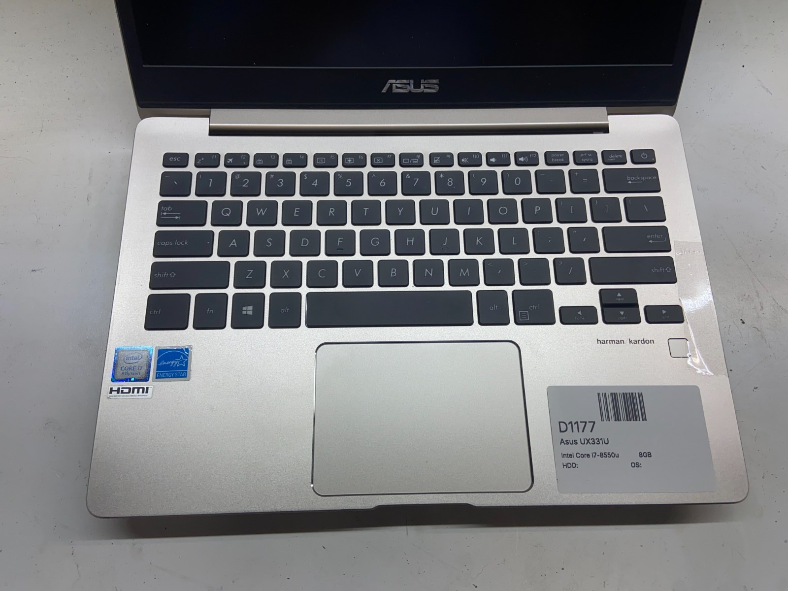 Asus Zenbook UX331U Intel Core i7-8550u 1.8GHz 8GB NO HDD