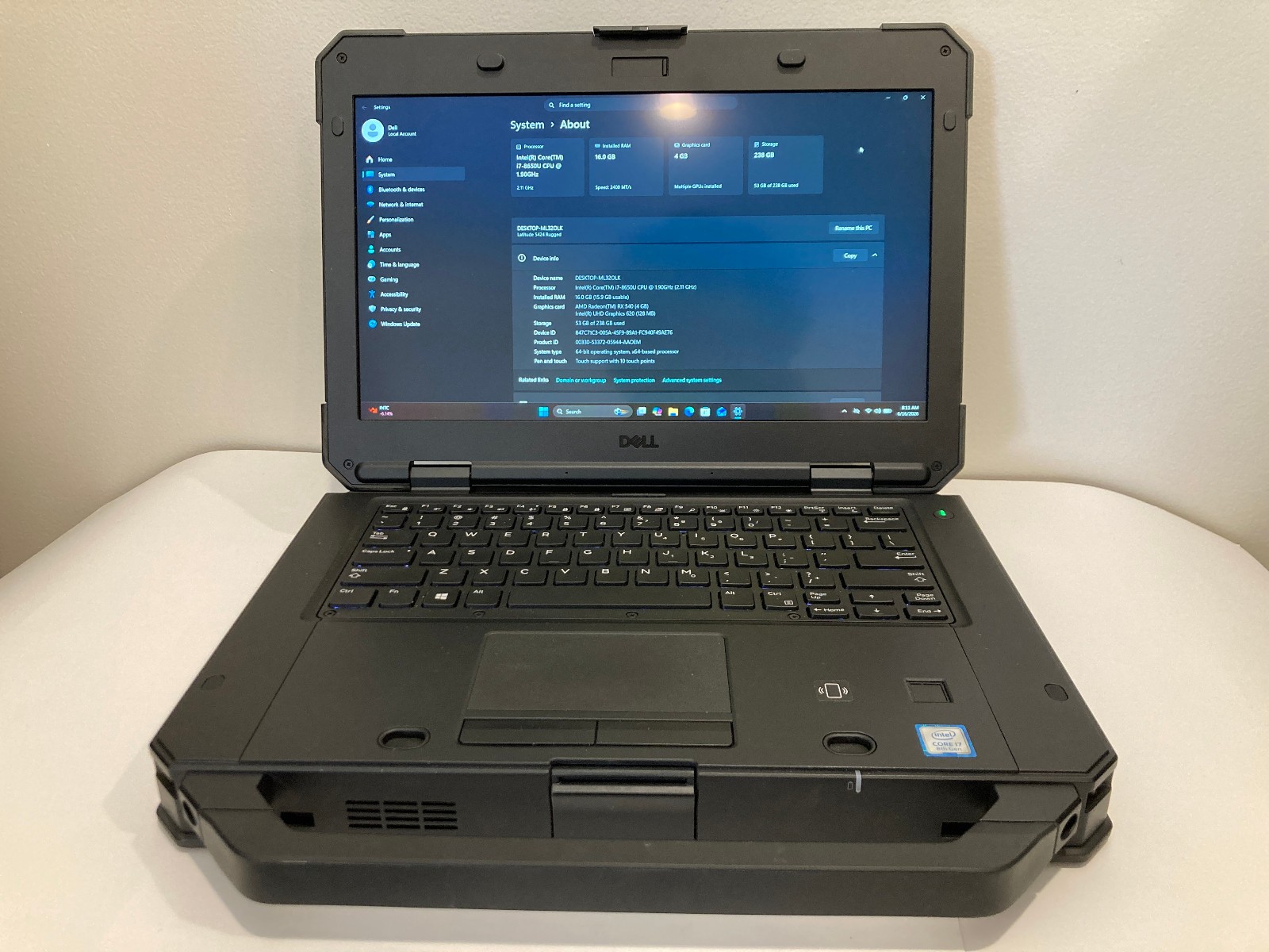 Dell Latitude 5424 Rugged i7-8650U 16GB DDR4 256GB NVMe Touch RADEON RX 540 W11P