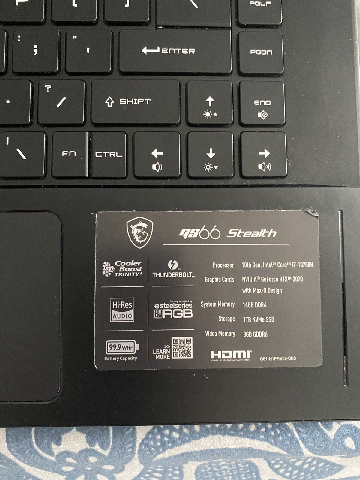 MSI GS66 Stealth 10SGS 15.6″ (512GB SSD , Intel Core i7 10th Gen., 5.10GHz,…
