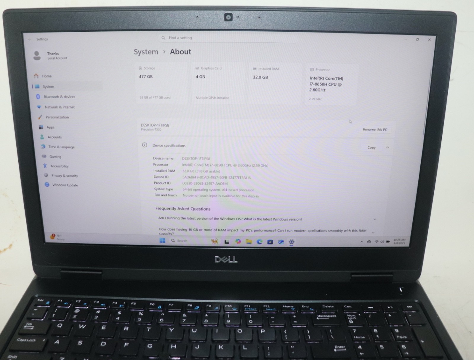 Dell Precision 7530 Intel core i7 @2.60GHz|32GBRAM|512GBSSD|WIN 11|Nvidia|Webcam