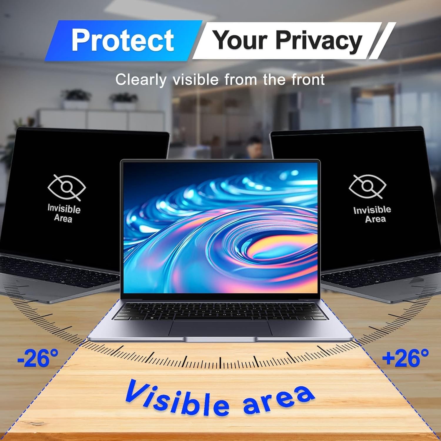 Magnetic Laptop Privacy Screen 14 Inch 16:9 Display, Removable Computer Shield