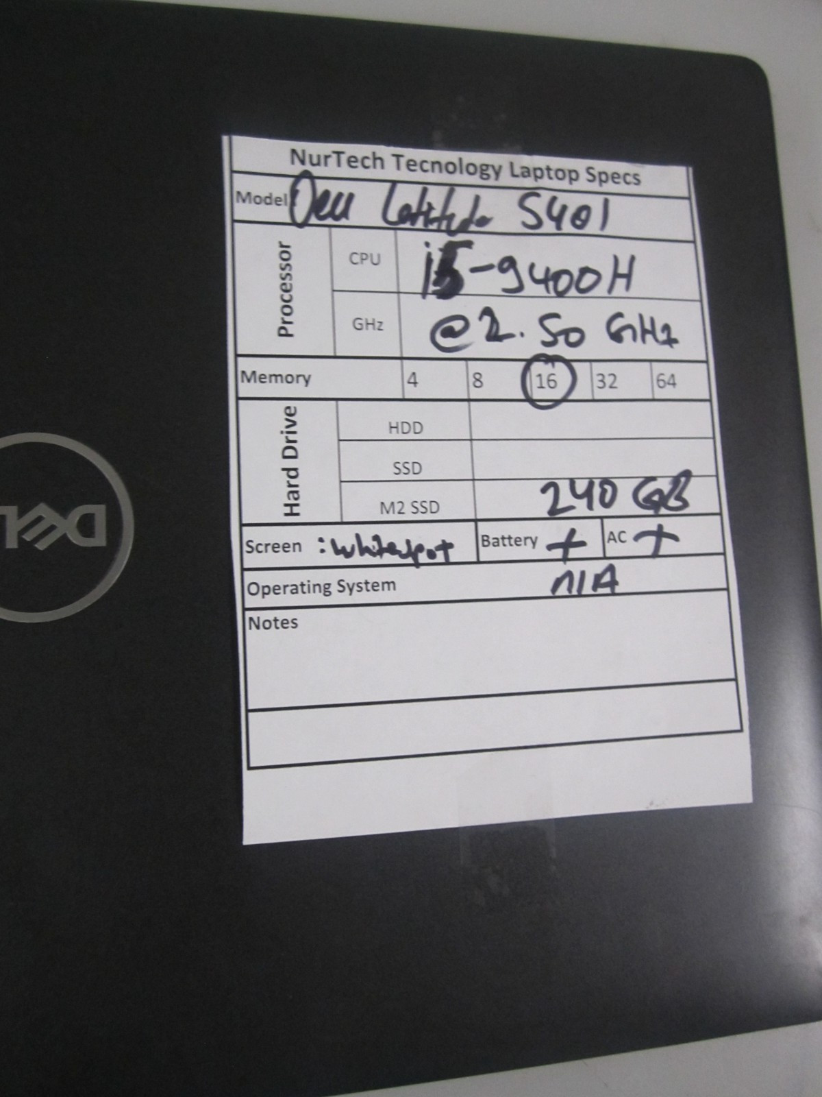 Dell Latitude 5401 14″ i5-9400H 2.5GHz 16GB/240GB m2SSD Laptop +AC NOOS READ_