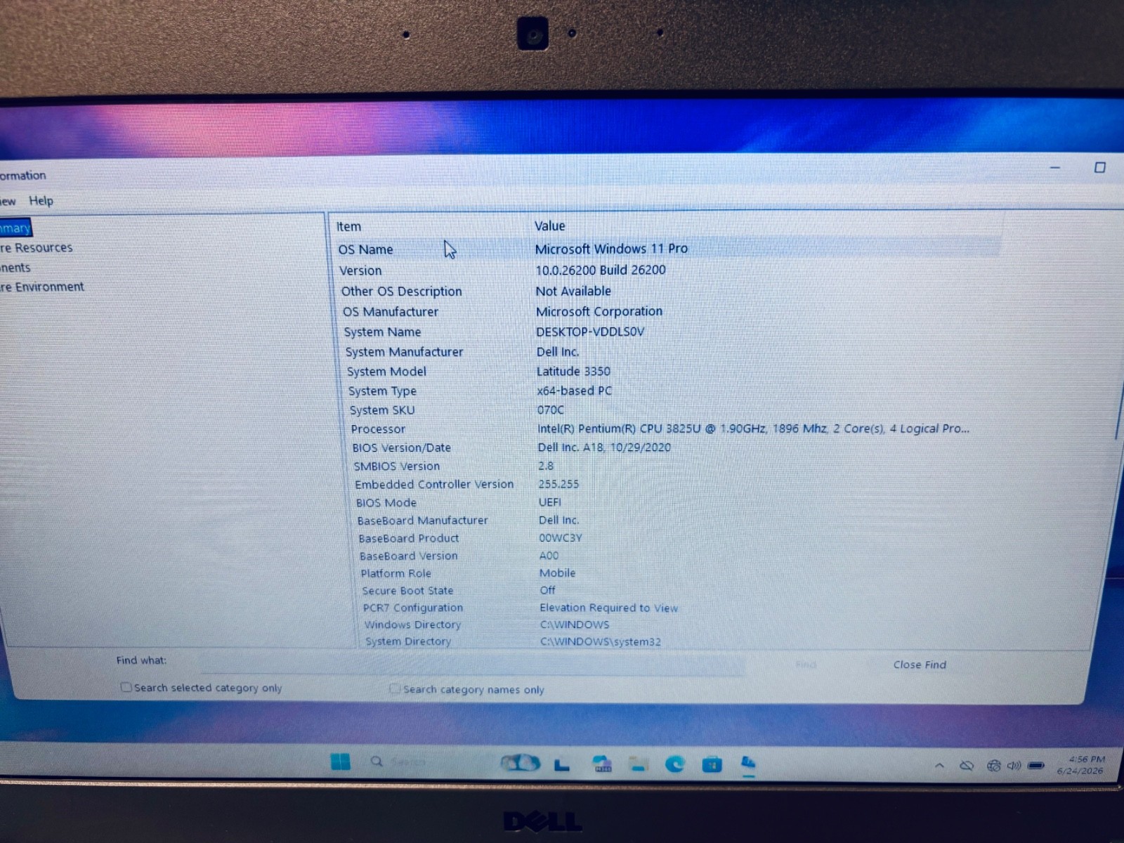 Dell Latitude 3350 Intel Pentium 3825U @1.90GHz, 8GB RAM, 64GB SSD, Win 11 Pro.