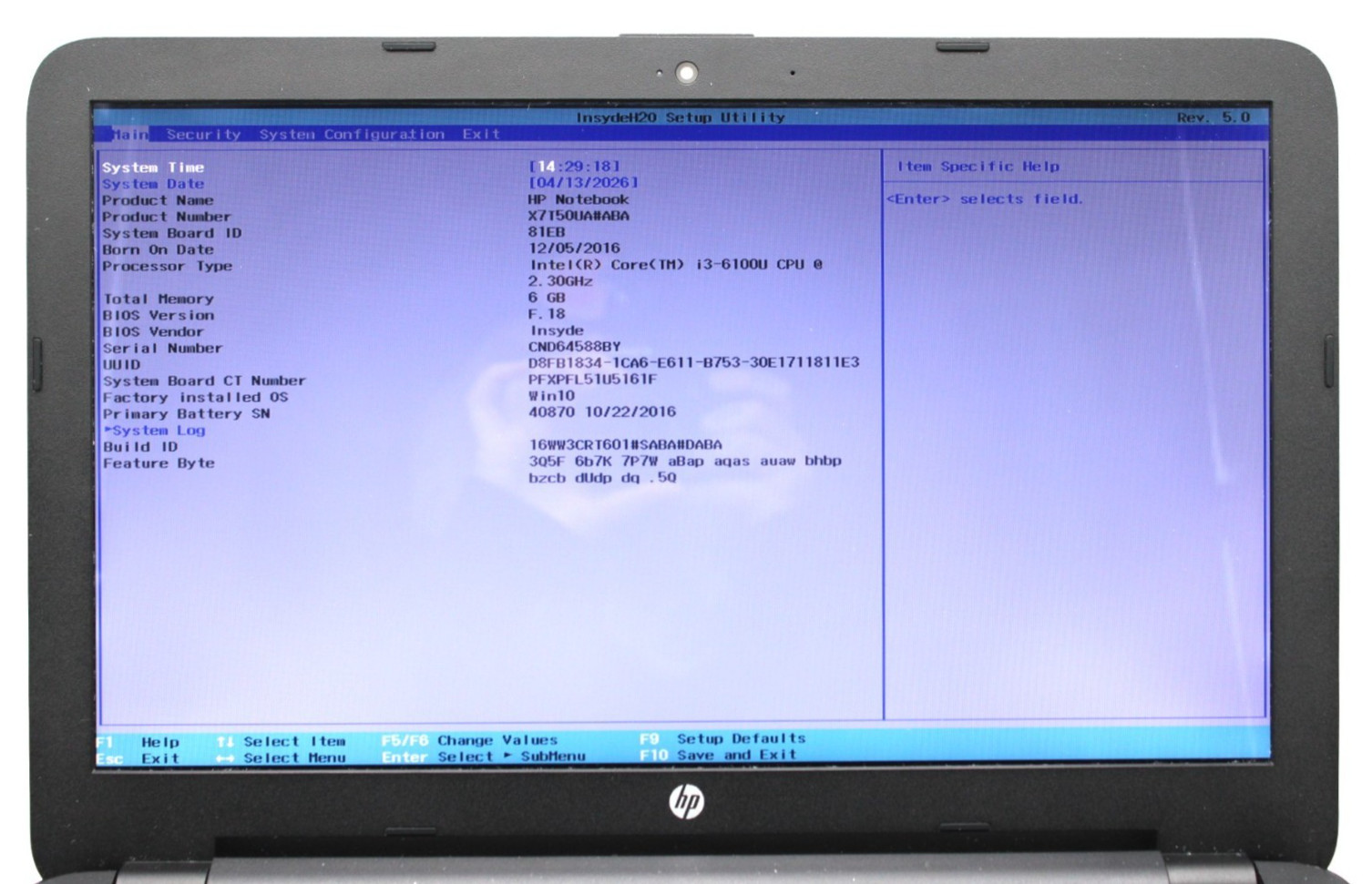 HP Notebook 15-ay009dx i3-6100U@2.3GHz 6GB DDR4 NO STORAGE OR OS *USED/TESTED*