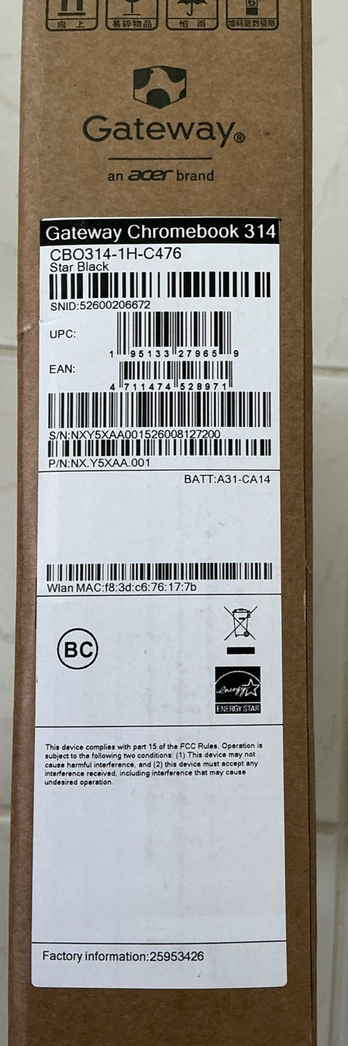 Gateway Chromebook 314 CBO314-1H-C476 Laptop | Intel Celeron N4500 | 14″. New