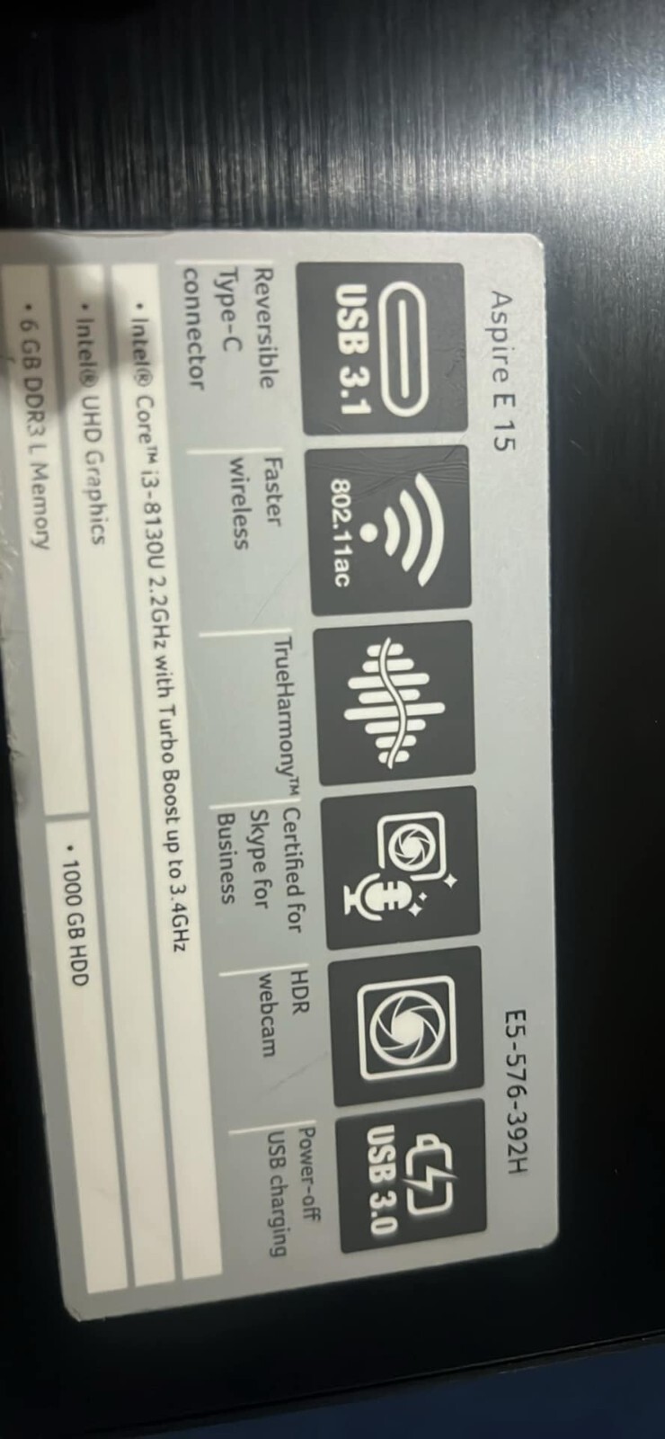 Acer Aspire E 15 E5-576-392H 15.6″ (1TB, Intel Core i3 8th Gen., 2.20GHz,…