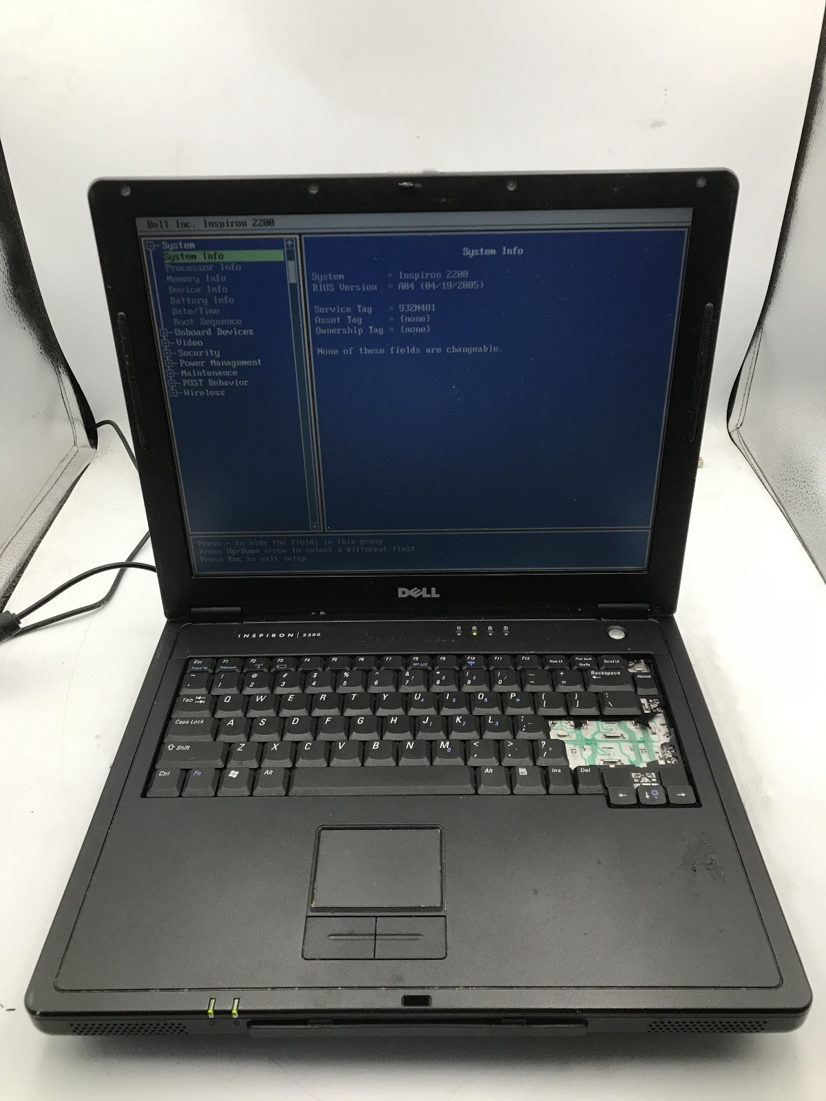 DELL INSPIRON 2200 – BOOTS TO BIOS – INTEL CELERON – 256MB RAM – NO OS -READ- BB