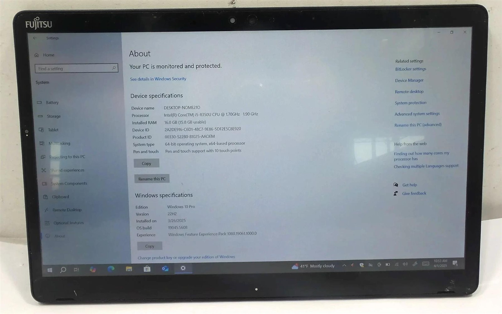 Fujitsu Stylistic Q738 Core i5-8350U 1.7GHz 16GB 256GB Windows 10
