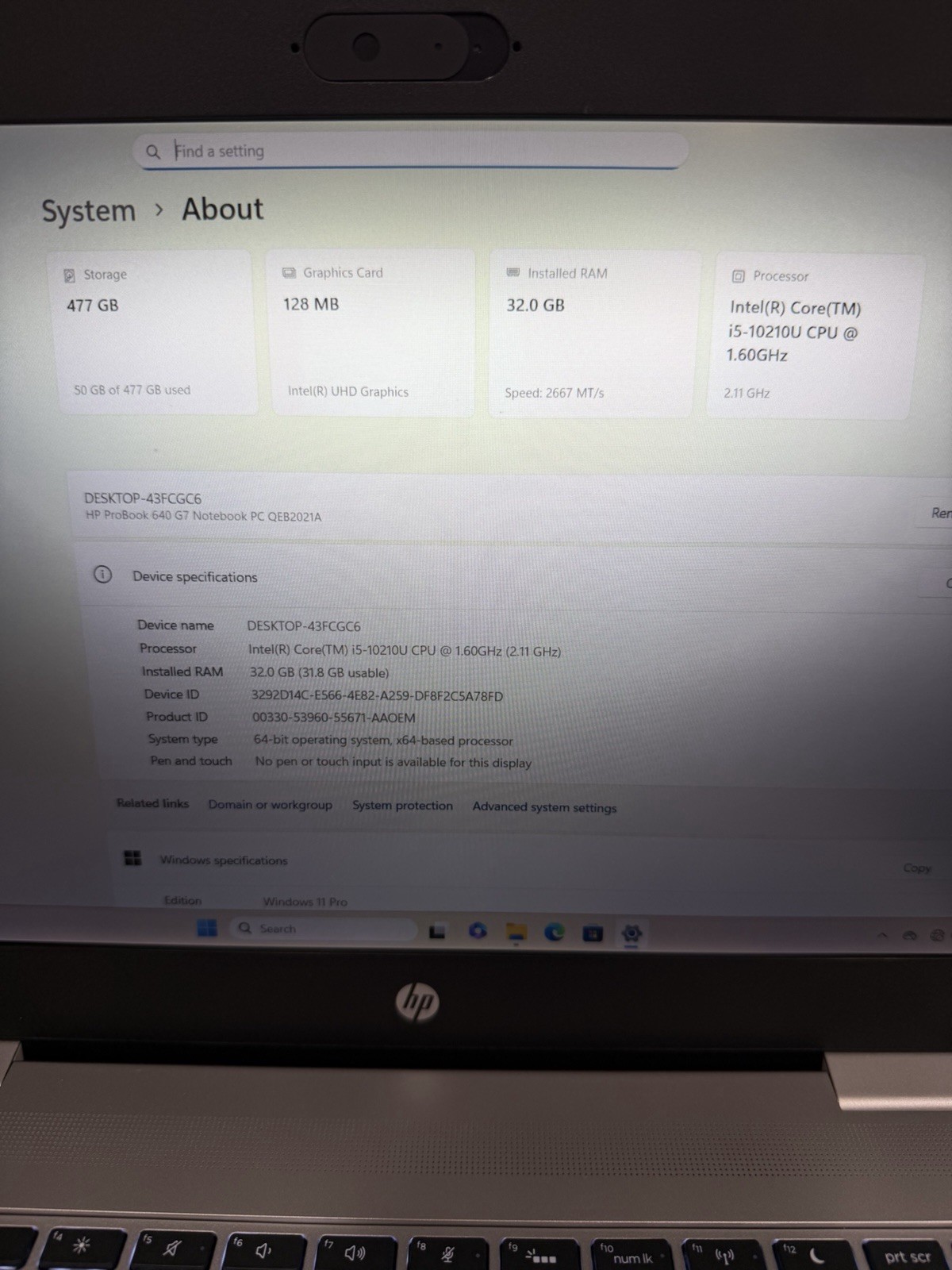 Lot Of 6x HP Probook 640 G7 14″ Intel i5-10210U 1.6Ghz 32GB RAM 512GB SSD W11