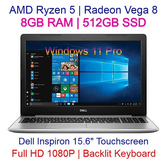 Dell Inspiron 15.6″ TouchScreen Laptop AMD Ryzen 5 8GB 512GB SSD Backlit Win 11