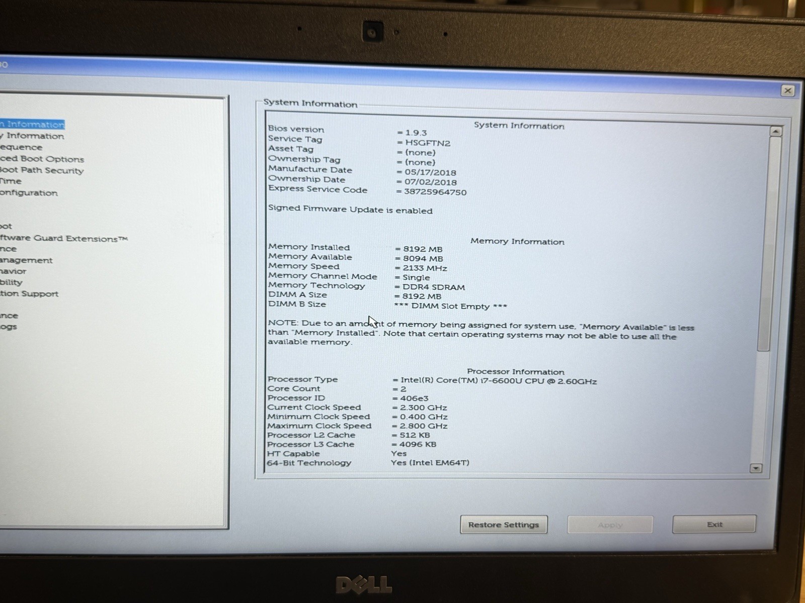 Dell Latitude 5480 i7-6600U 8GB Ram 512GB SSD Ubuntu 24.04 + LibreOffice