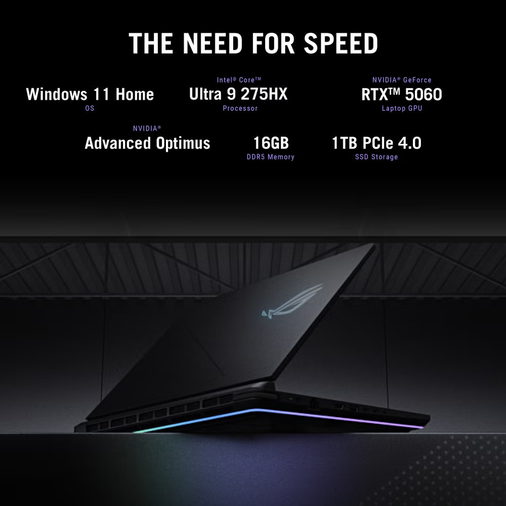 Asus 16″ ROG Strix G16 Gaming Laptop Windows 11 Core i9 RTX 5060 16GB/1TB SSD