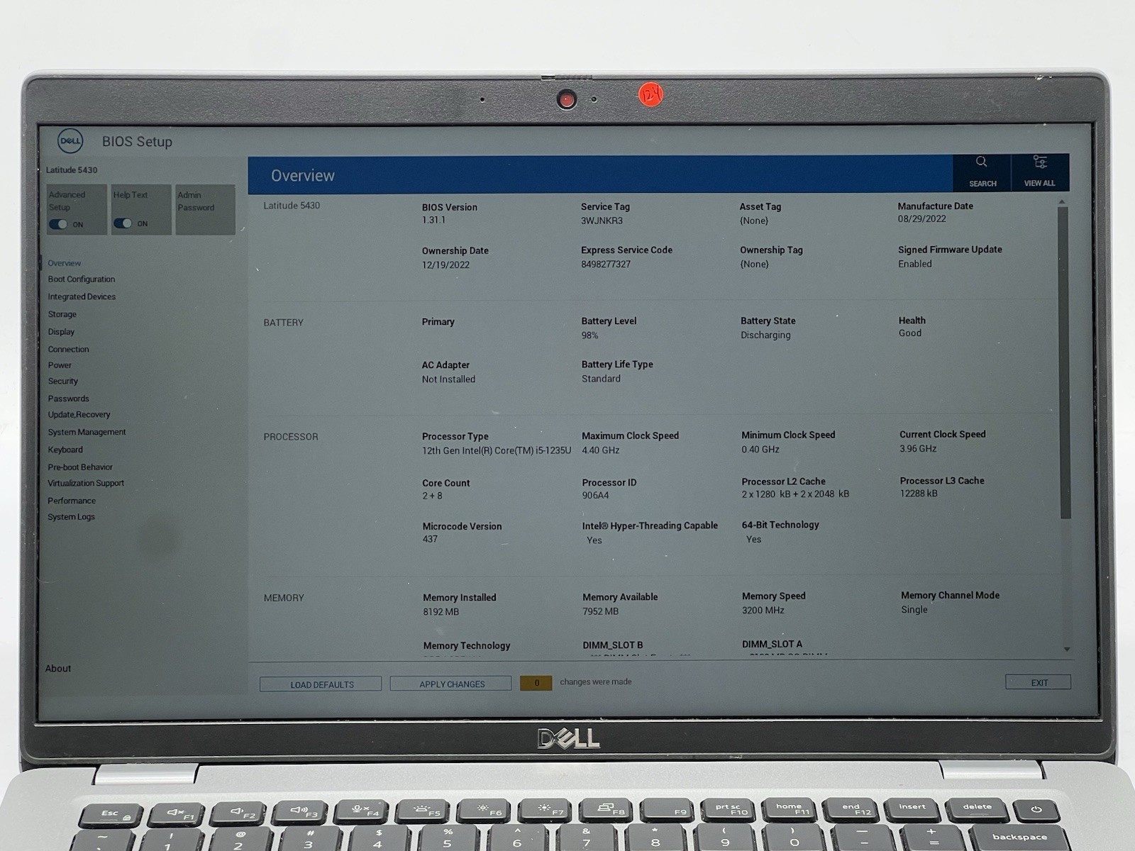 Dell Latitude 5430, i5-1235U, 3.9GHz, 8GB RAM, 256GB NVMe-No OS/Charger