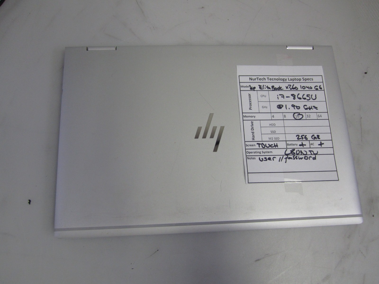 HP EliteBook X360 1040 G6 i78665U 1.90GHZ 16GB 256GBM2SSD Laptop UBUNTU +AC READ
