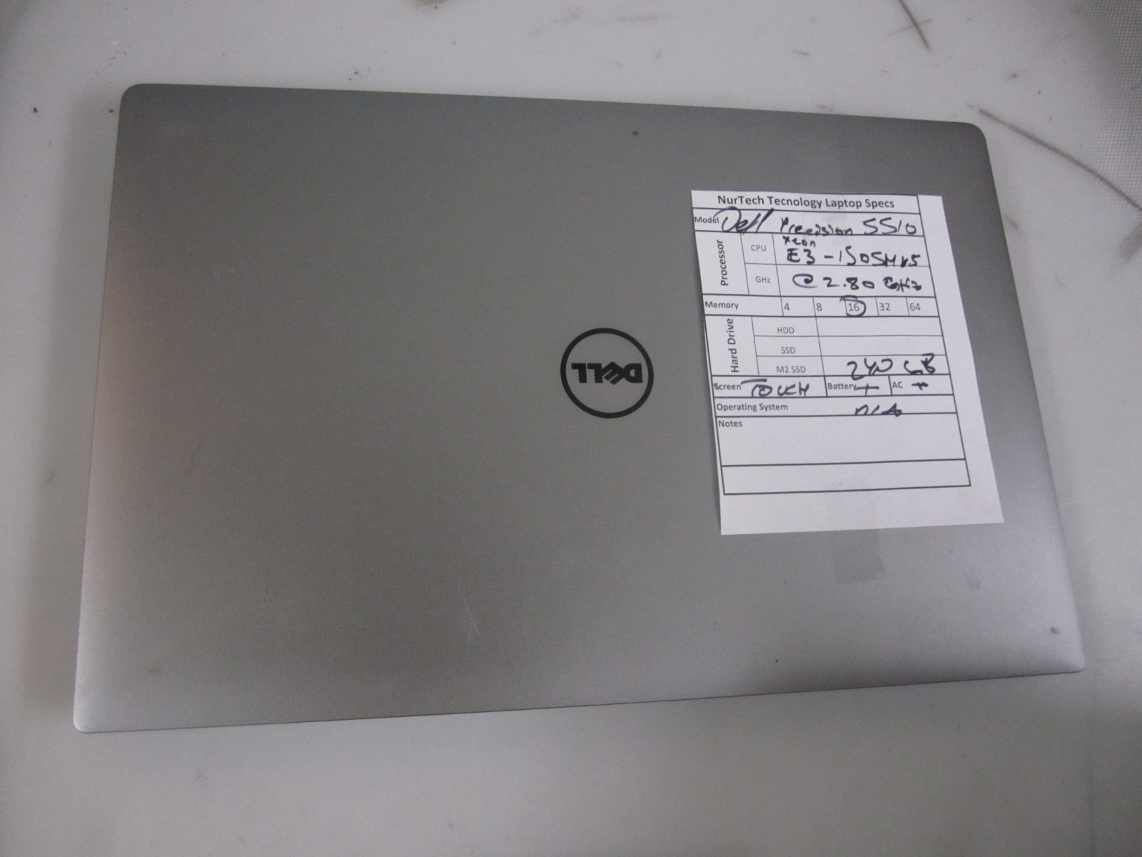 Dell Precision 5510 Xeon E3-1505 16GB 2.80GHZ 240GB M2SSD NOOS LAPTOP + AC