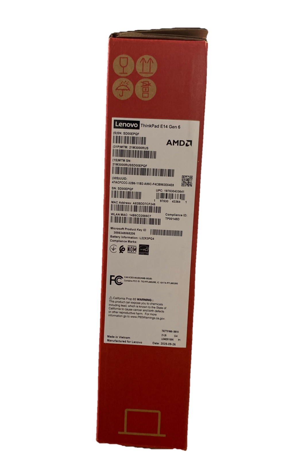 NEW Lenovo THINKPAD E14 Gen 6, AMD RYZEN 5 7535U 256GB SSD 14” (2.90GHZ, 16MB)