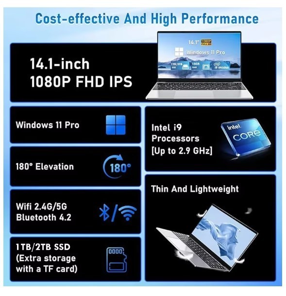 Shimang i9 Windows 11 Pro Gaming Laptop 16GB RAM 256GB 512GB SSD Foldable