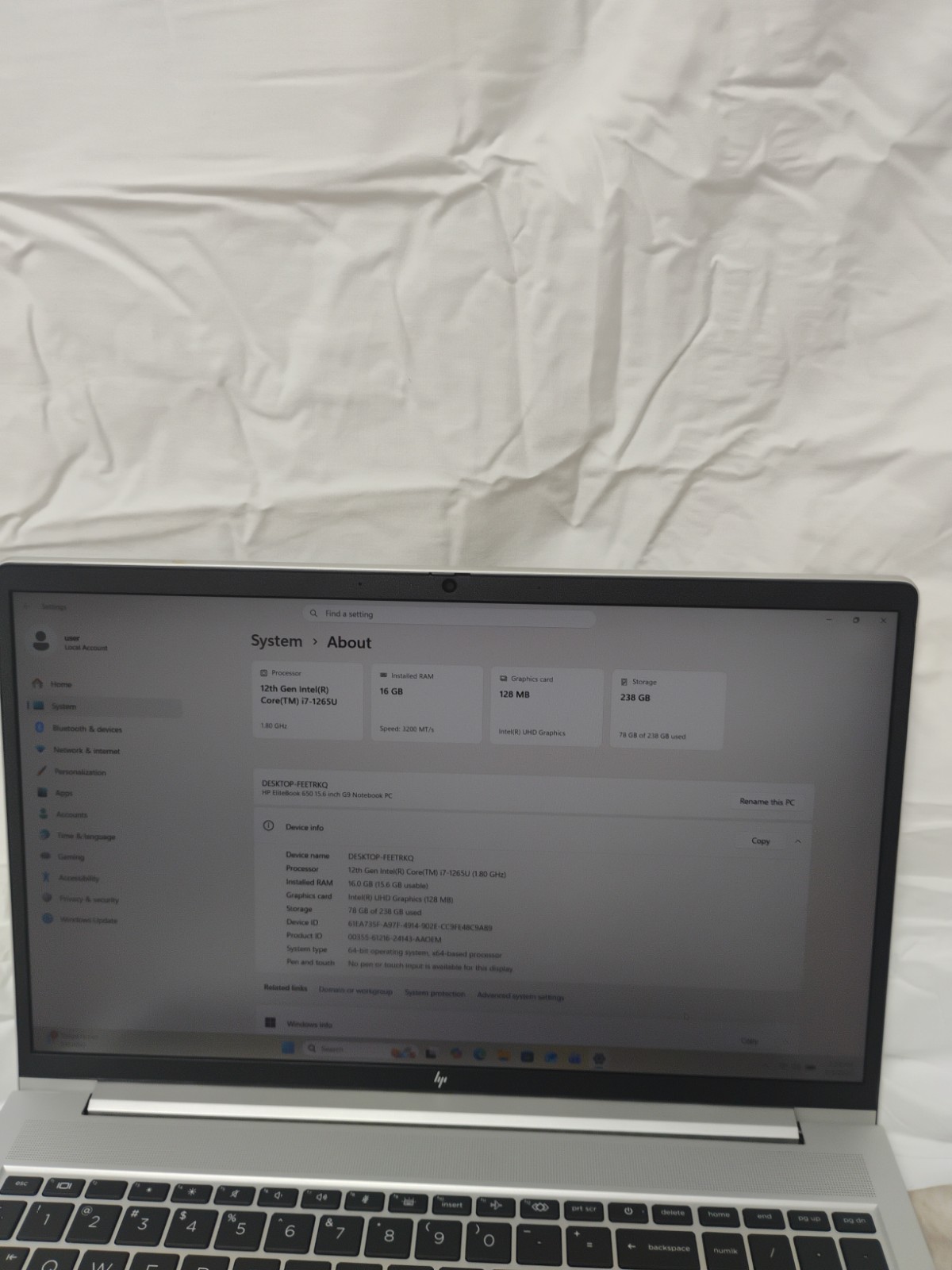 EliteBook 650 G9, i7-12th Gen, 16gb Ram, 256gb SSD, 10 Key, Win 11