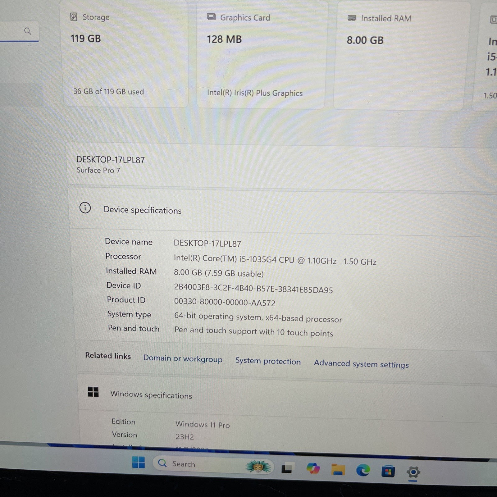 Microsoft Surface Pro 7 12.3″ Tablet i5-1035G4 8GB 128GB SSD Win11 BAD KEYBOARD