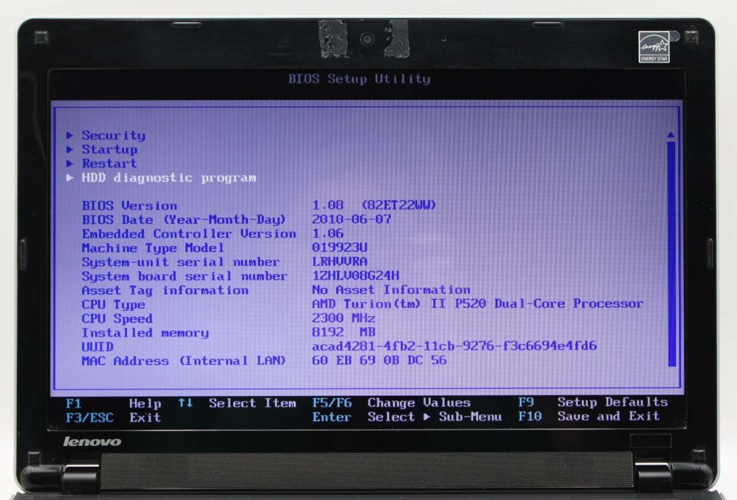 Lenovo ThinkPad Edge AMD TurionX2-P520@2.3GHz 8GB DDR3 NO STORAGE/OS*USD/TSTD*