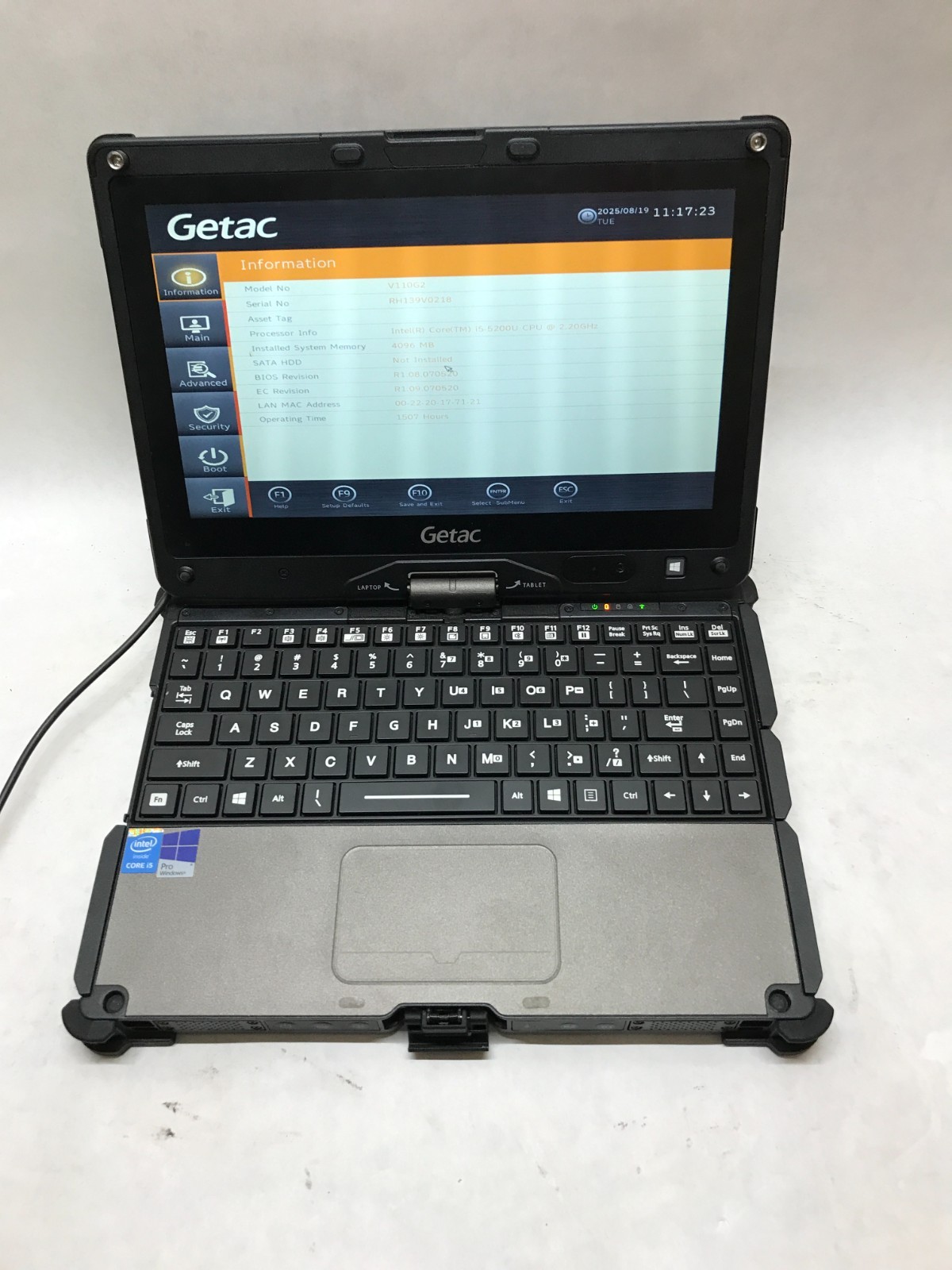 Getac V110 G2 11″ Intel Core i5 4GB RAM NO HDD/OS NO HDD CADDY Boots to BIOS -DW