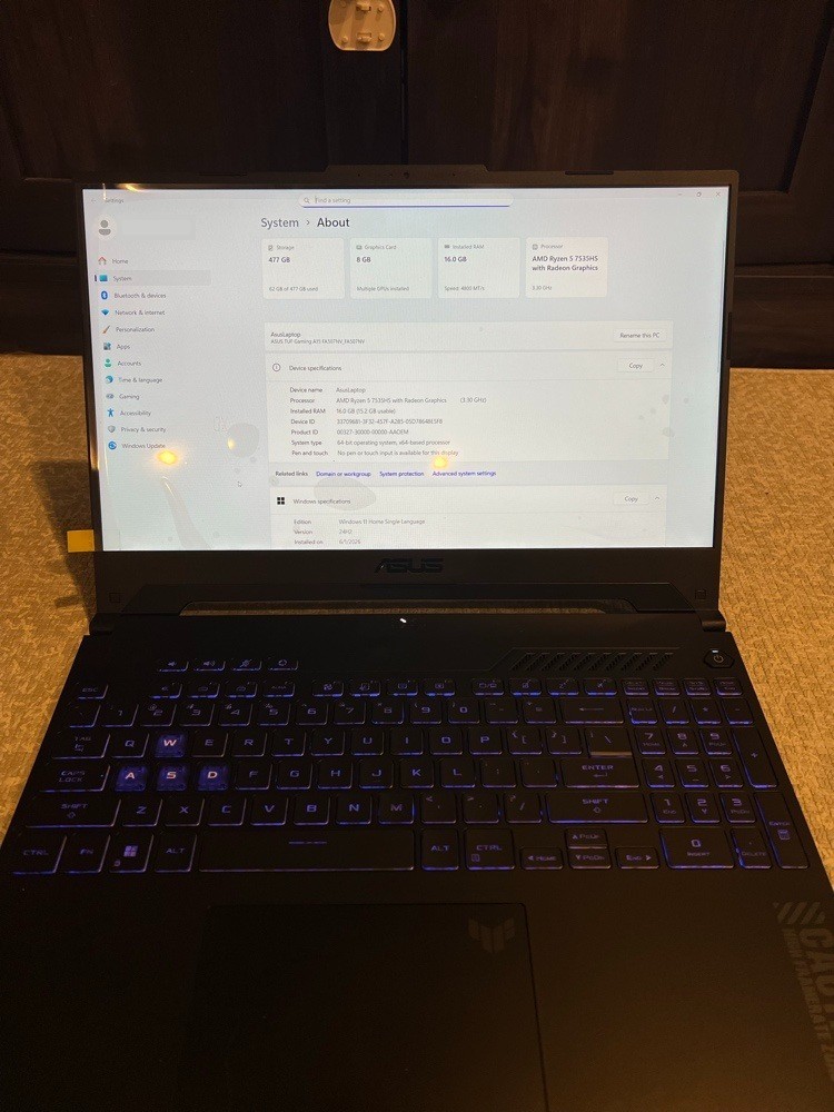 ASUS TUF A15 15.6″ 144Hz | RTX 4060 | Ryzen 5 7535HS | 16GB RAM | 512GB SSD