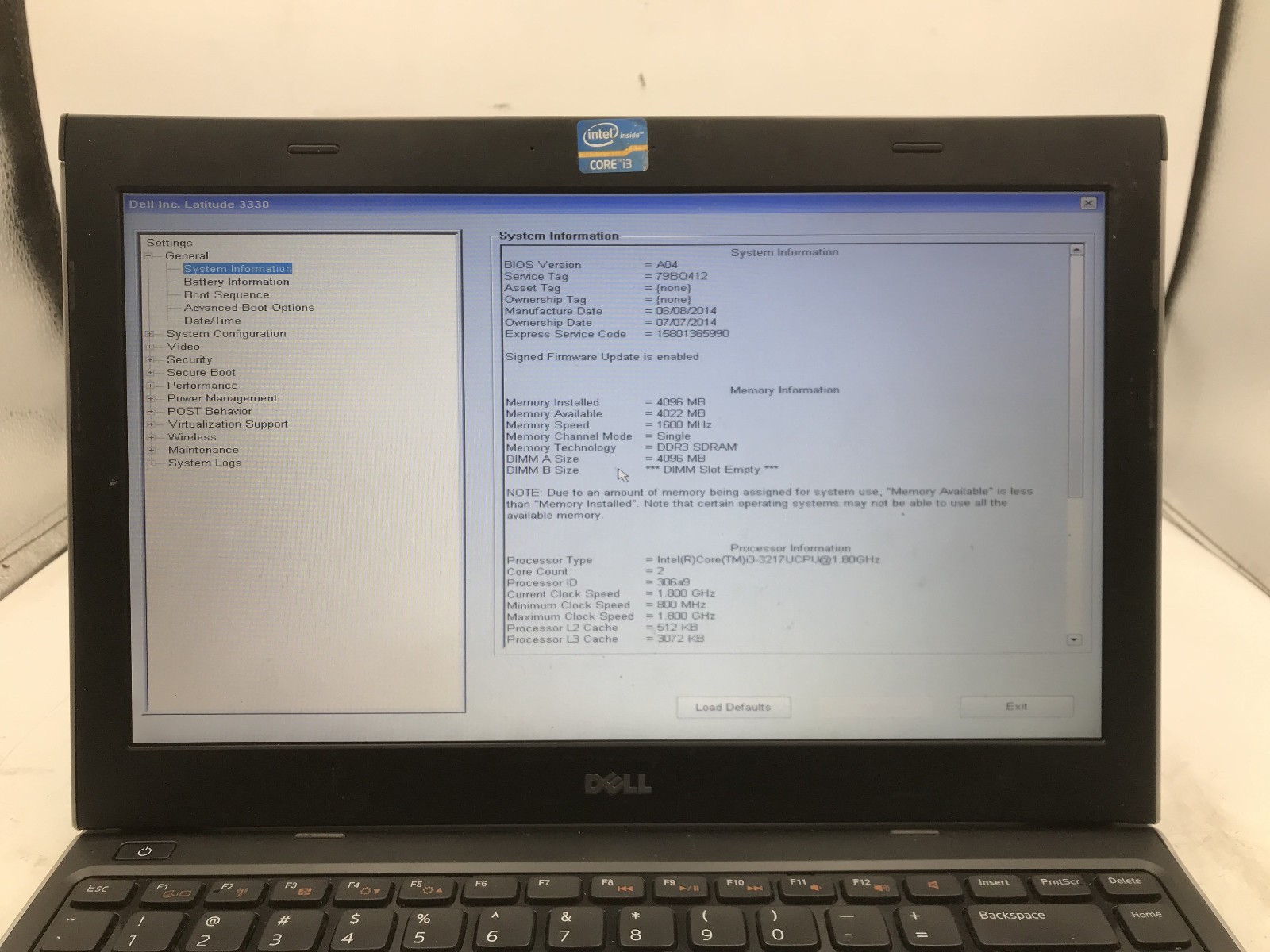 DELL LATITUDE 3330 – BOOTS TO BIOS – INTEL I3 3217M – 4GB RAM – READ DESC – BB!!
