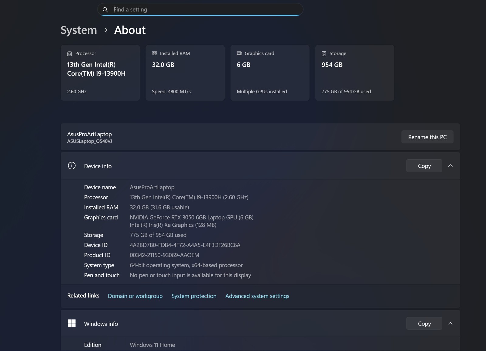 ASUS Creator Q540V 2.8k OLED I9-13900h RTX 3050 32GB DDR5